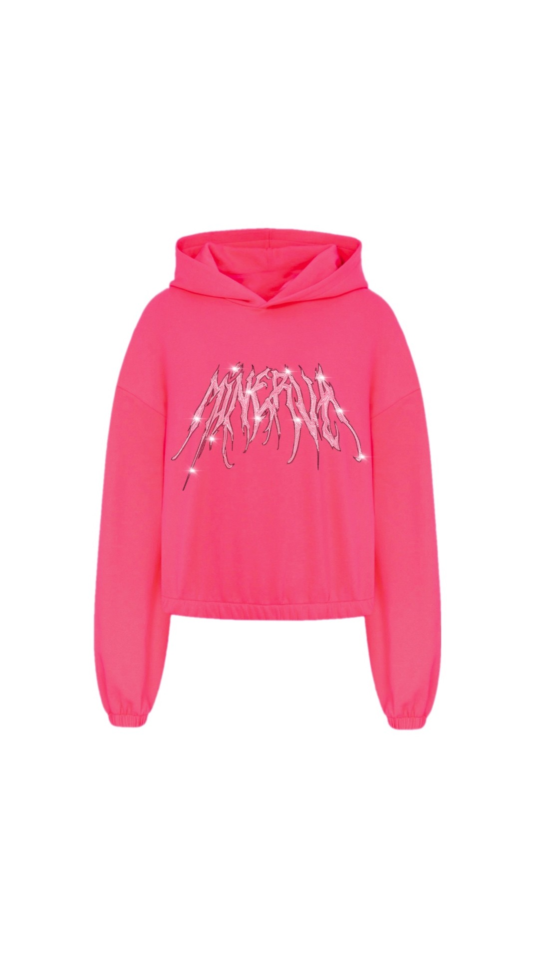 MINERVA rhinestone printed candy pink oversized hoodie