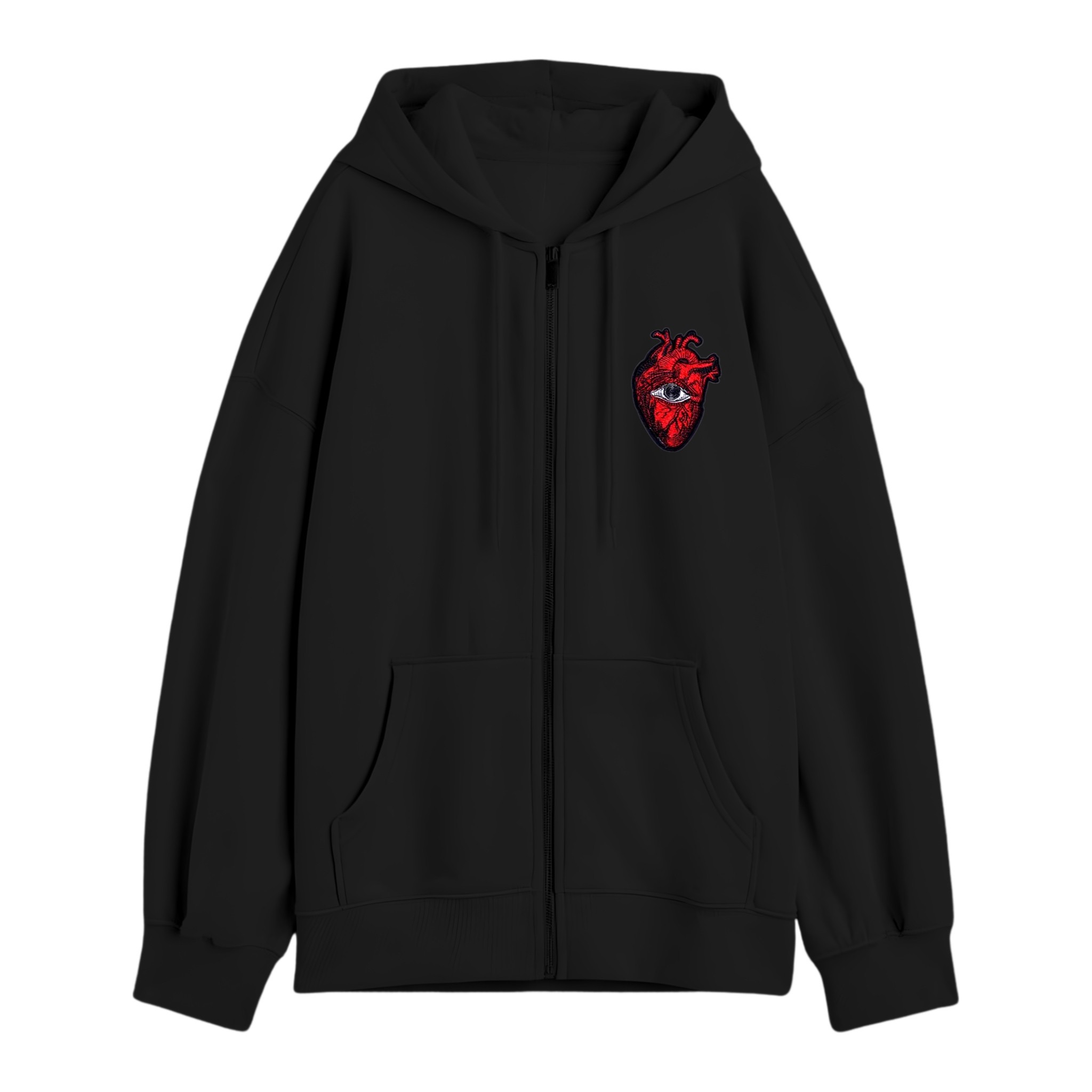 THIRD EYE patched zipped regular fit hoodie