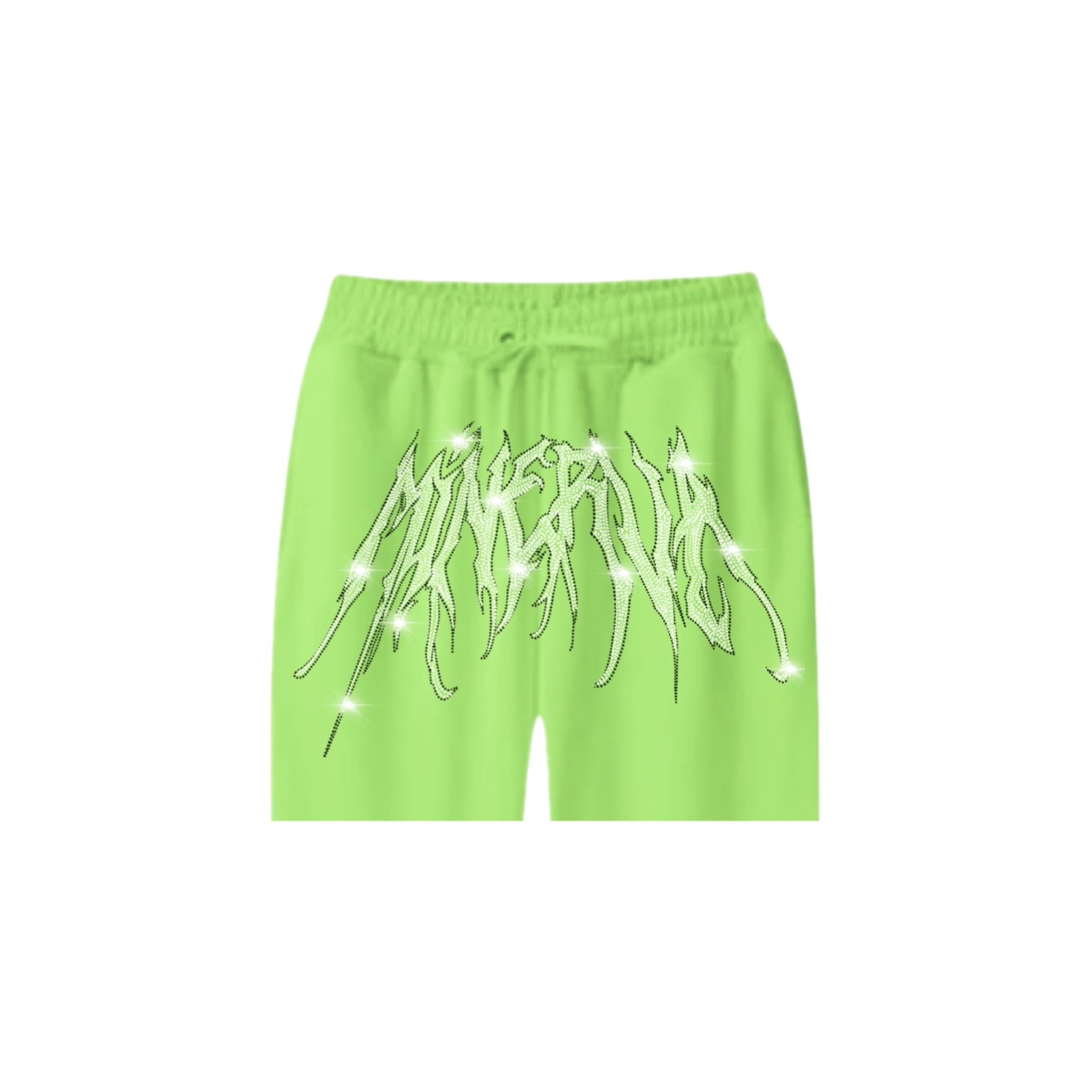 MINERVA rhinestone printed lime shorts
