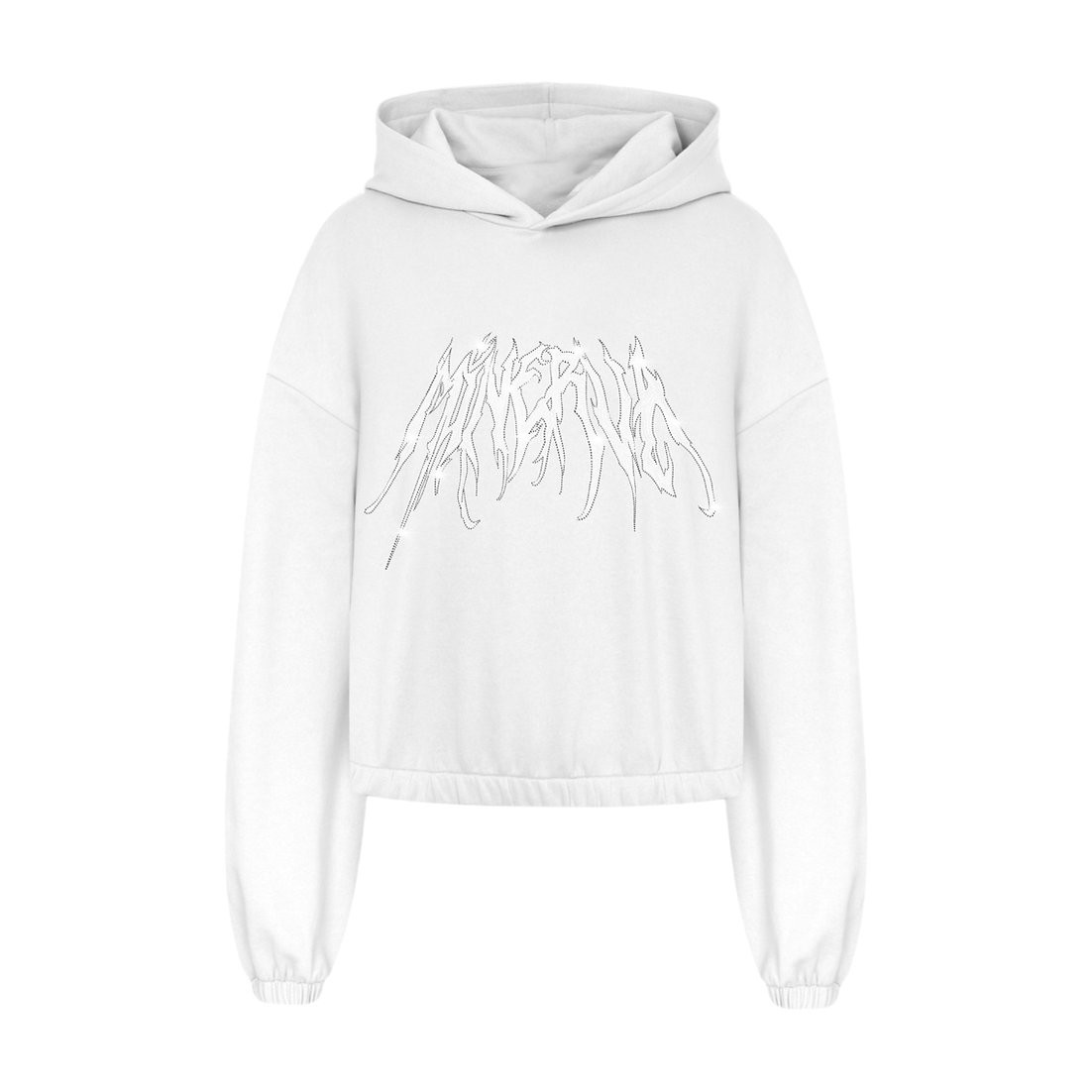 MINERVA white rhinestone printed oversized hoodie