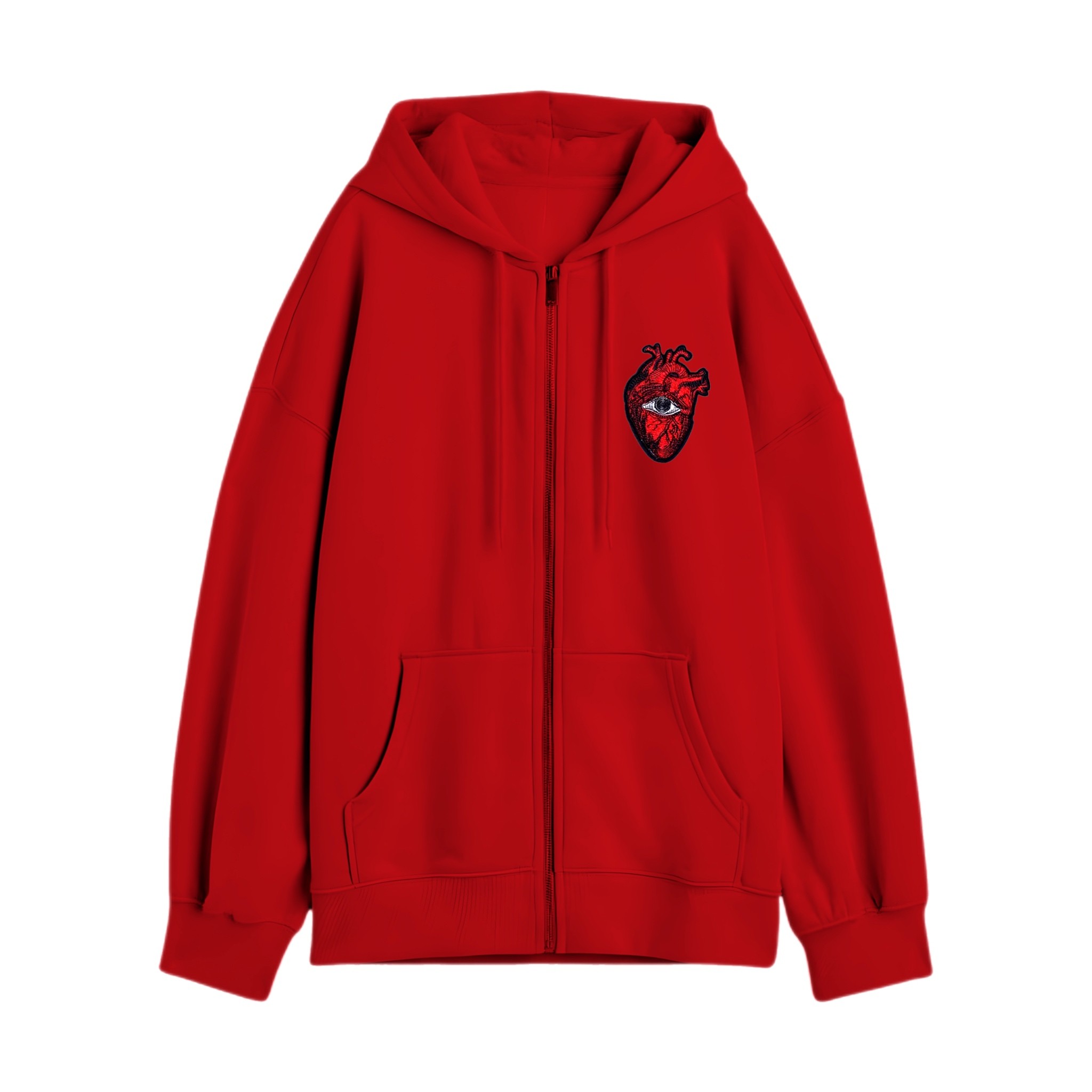 THIRD EYE patched zipped regular fit hoodie