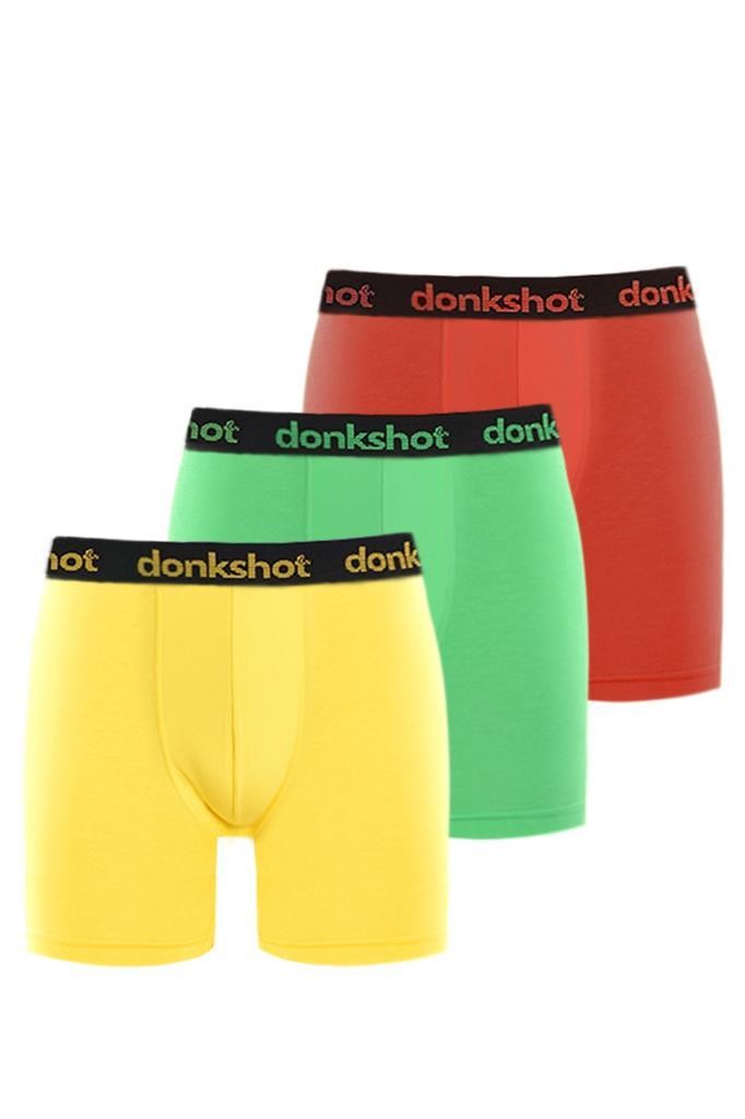 Donkshot Likralı Compact 3'lü Uzun Erkek Boxer (Sarı-Yeşil-Kırmızı)