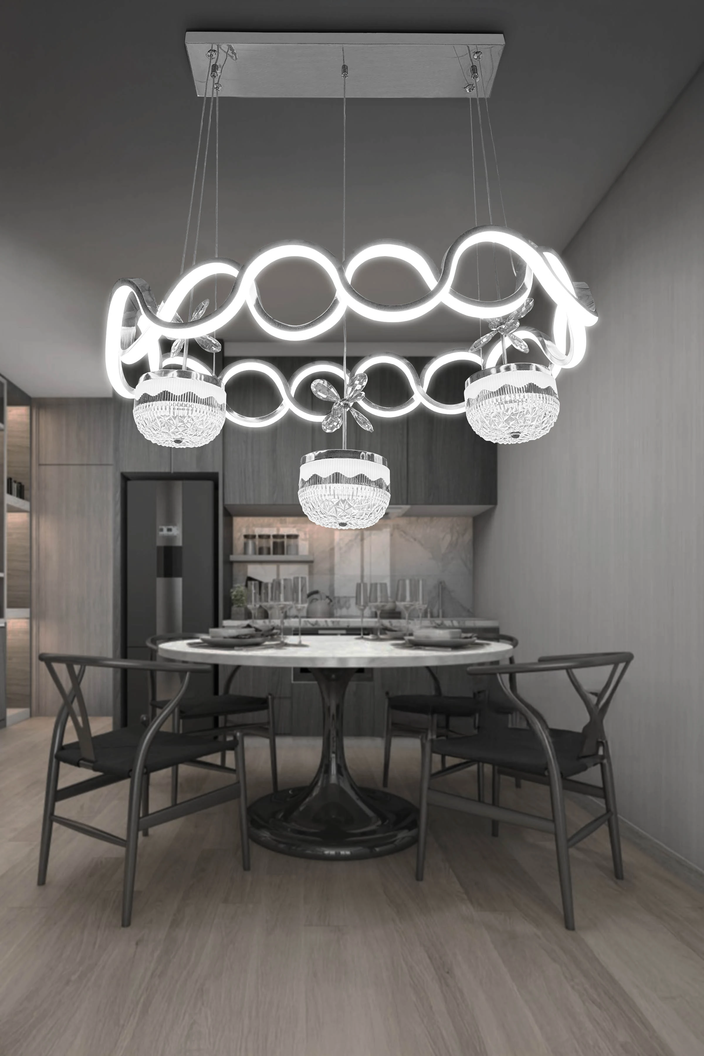 Drfit Taç Top Y.Masası üstü Ledli Avize - Krom