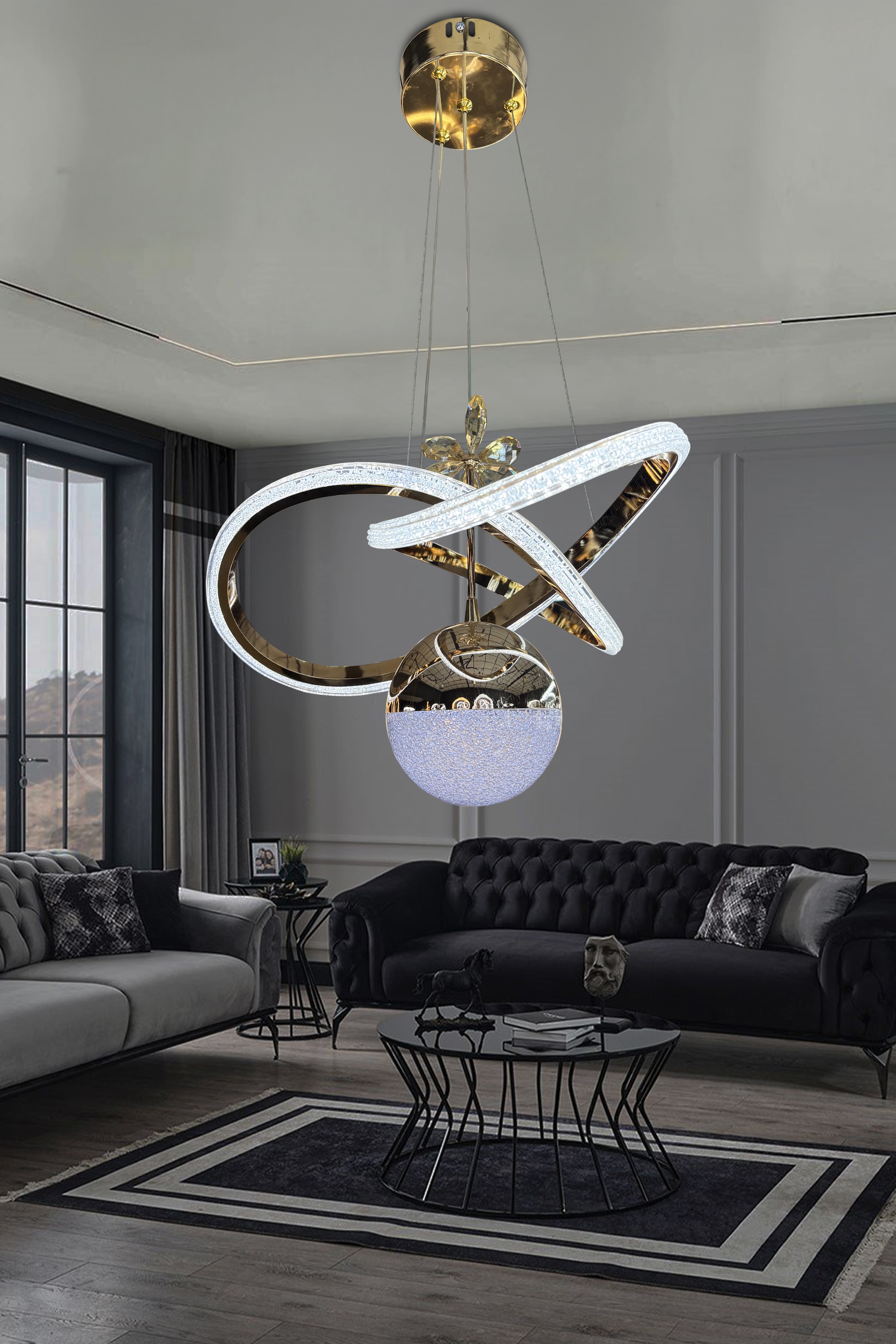 Kardelen İthal Akrilik Tek Top Modern Sarkıt Led Avize - Gold