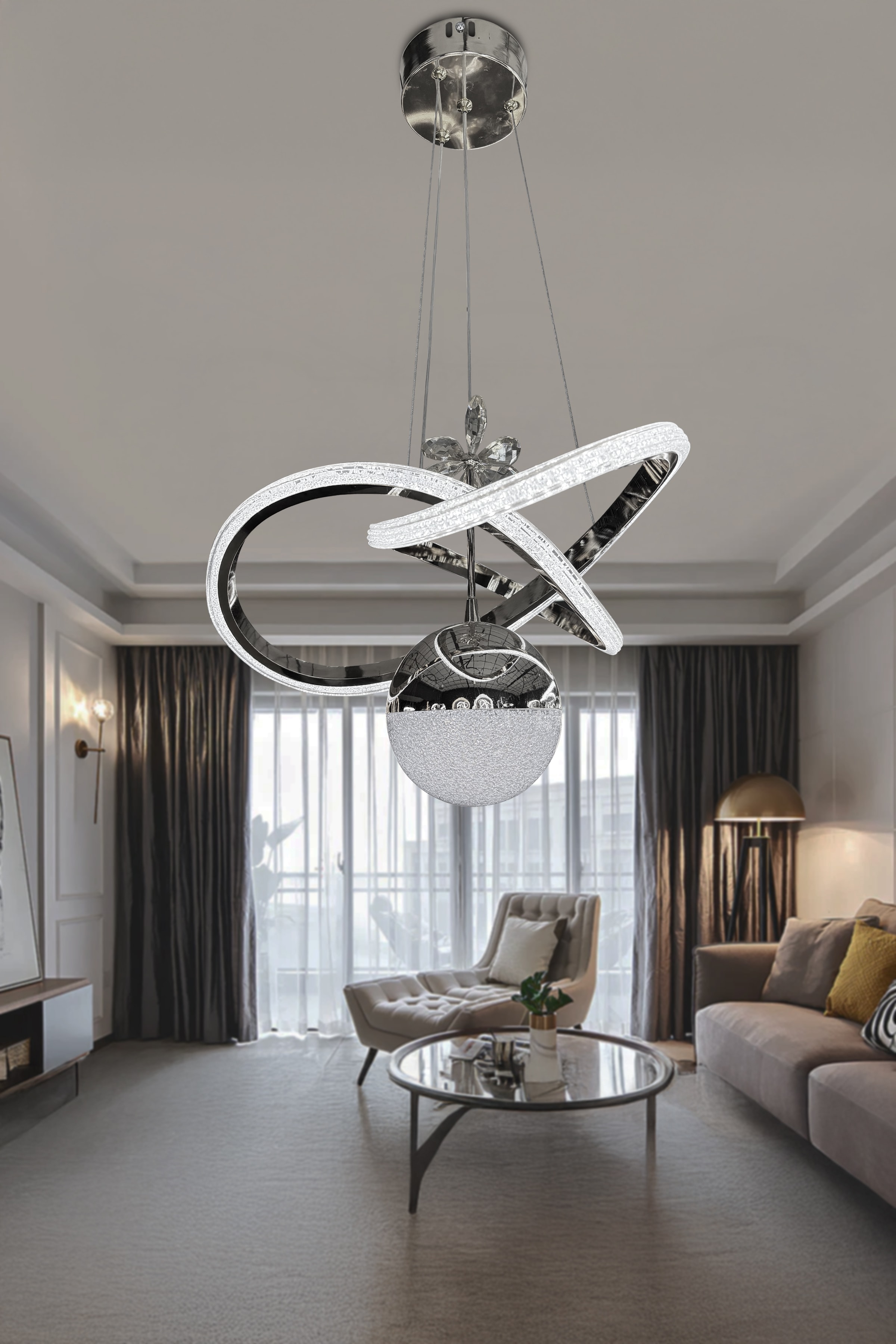 Kardelen İthal Akrilik Tek Top Modern Sarkıt Led Avize - Krom