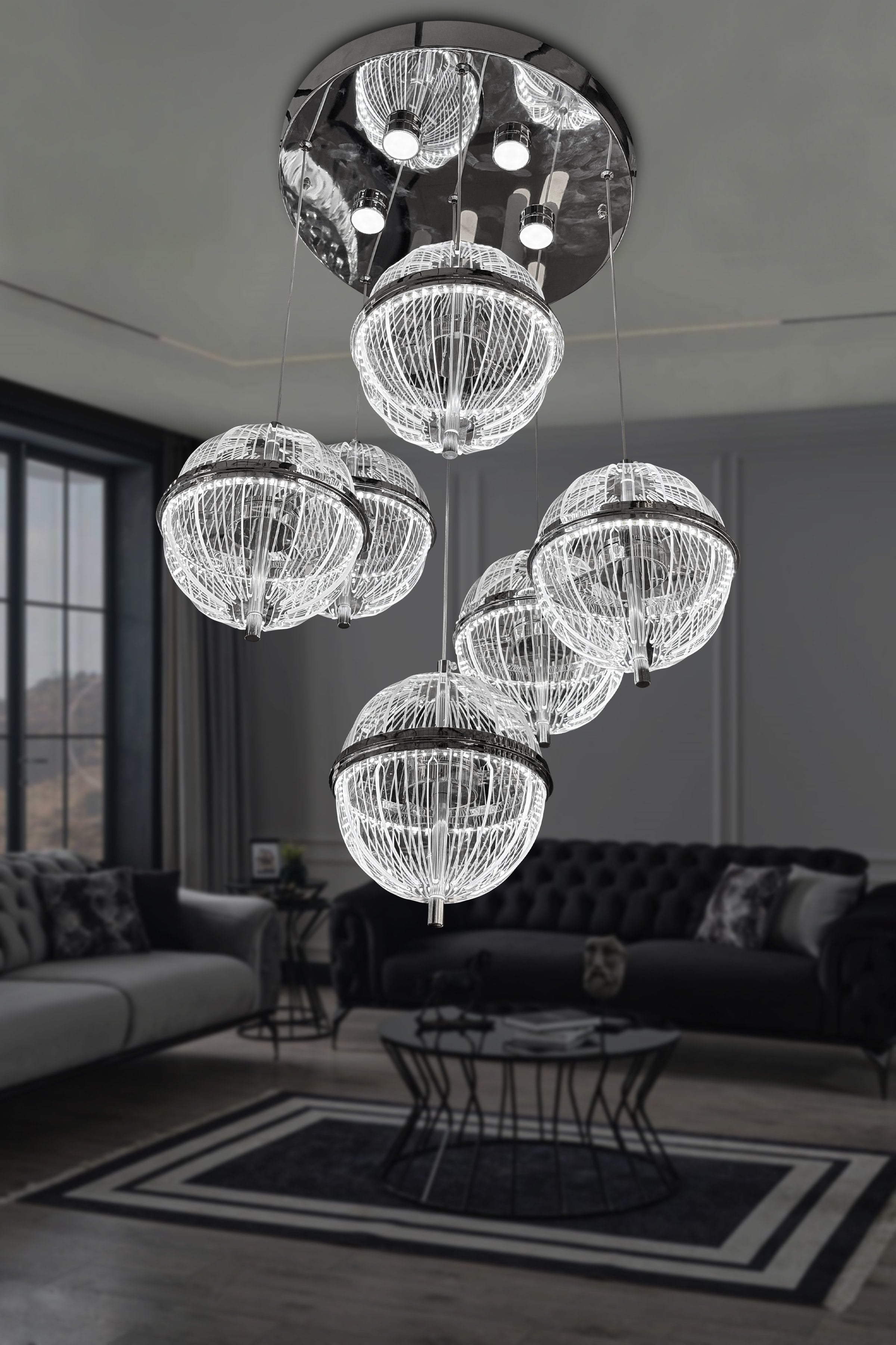 Tuana 6'lı Balon Modern Sarkıt Led Avize - Krom