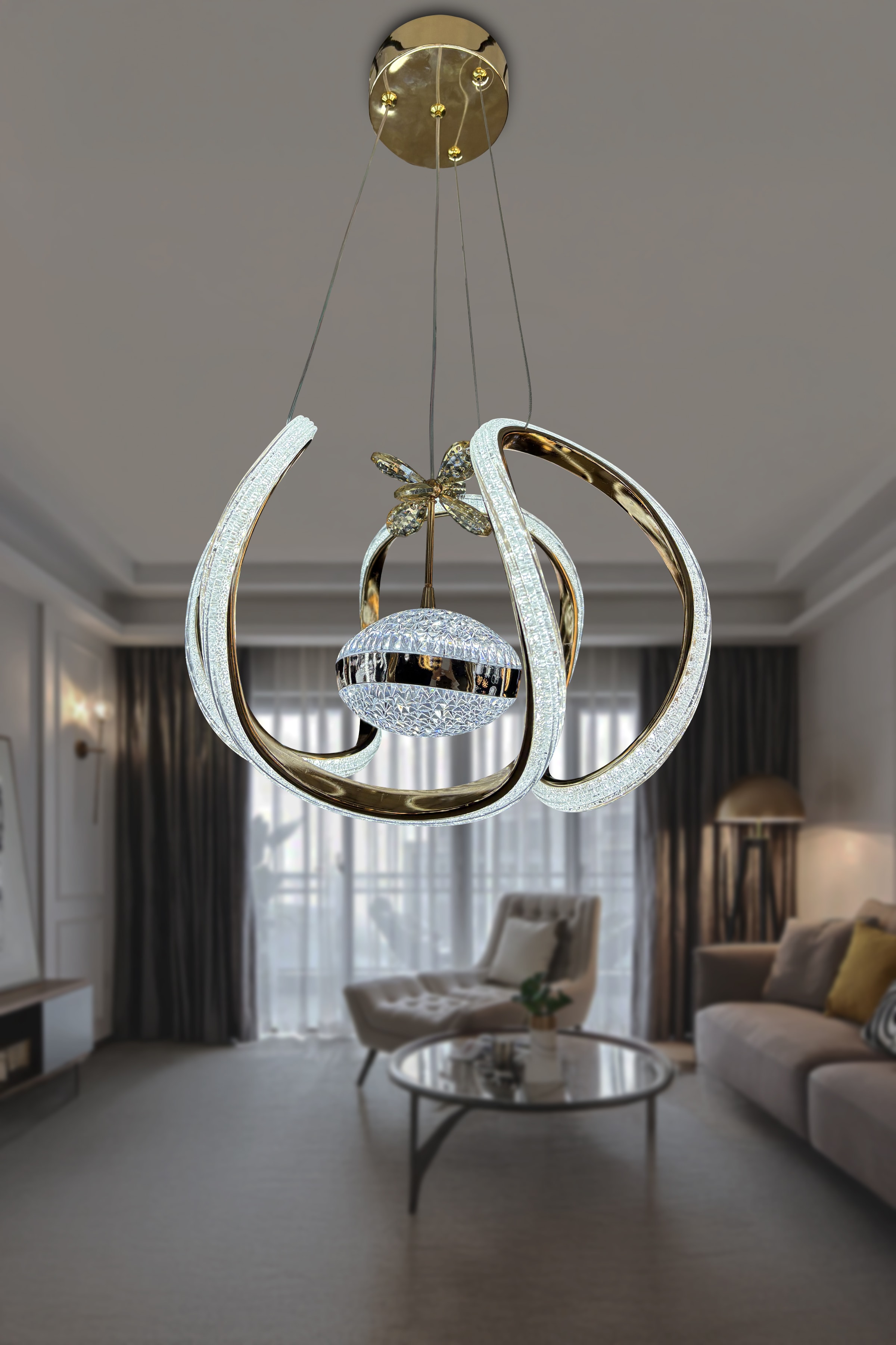 Dünya Tek Top Akrilik Modern Oturma Odası Led Avize