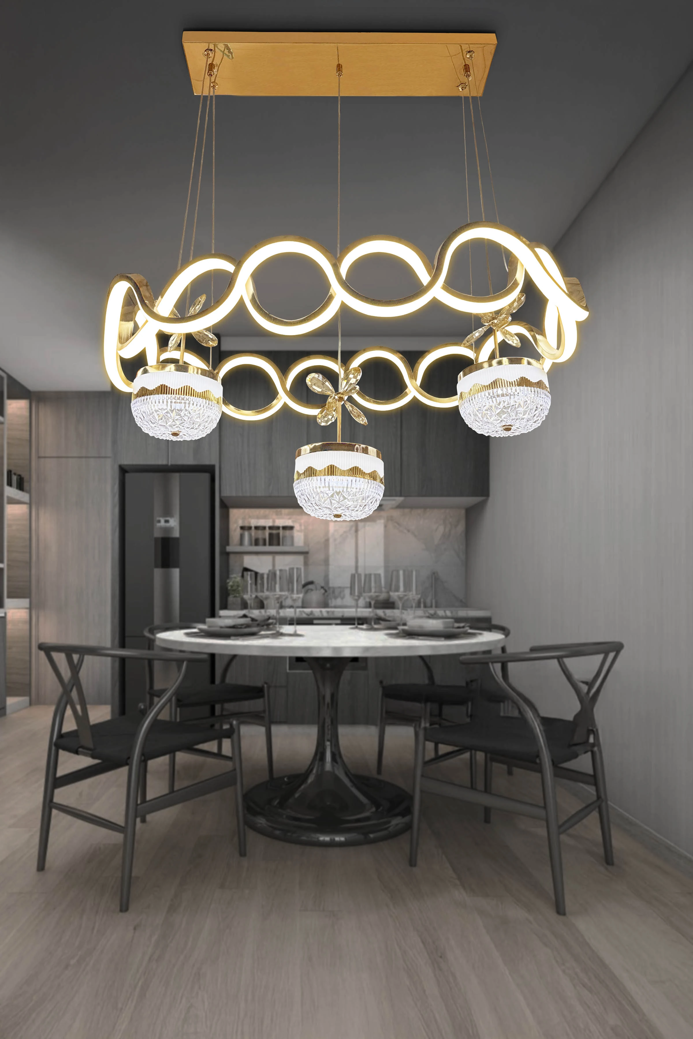 Drfit Taç Top Y.Masası üstü Ledli Avize - Gold