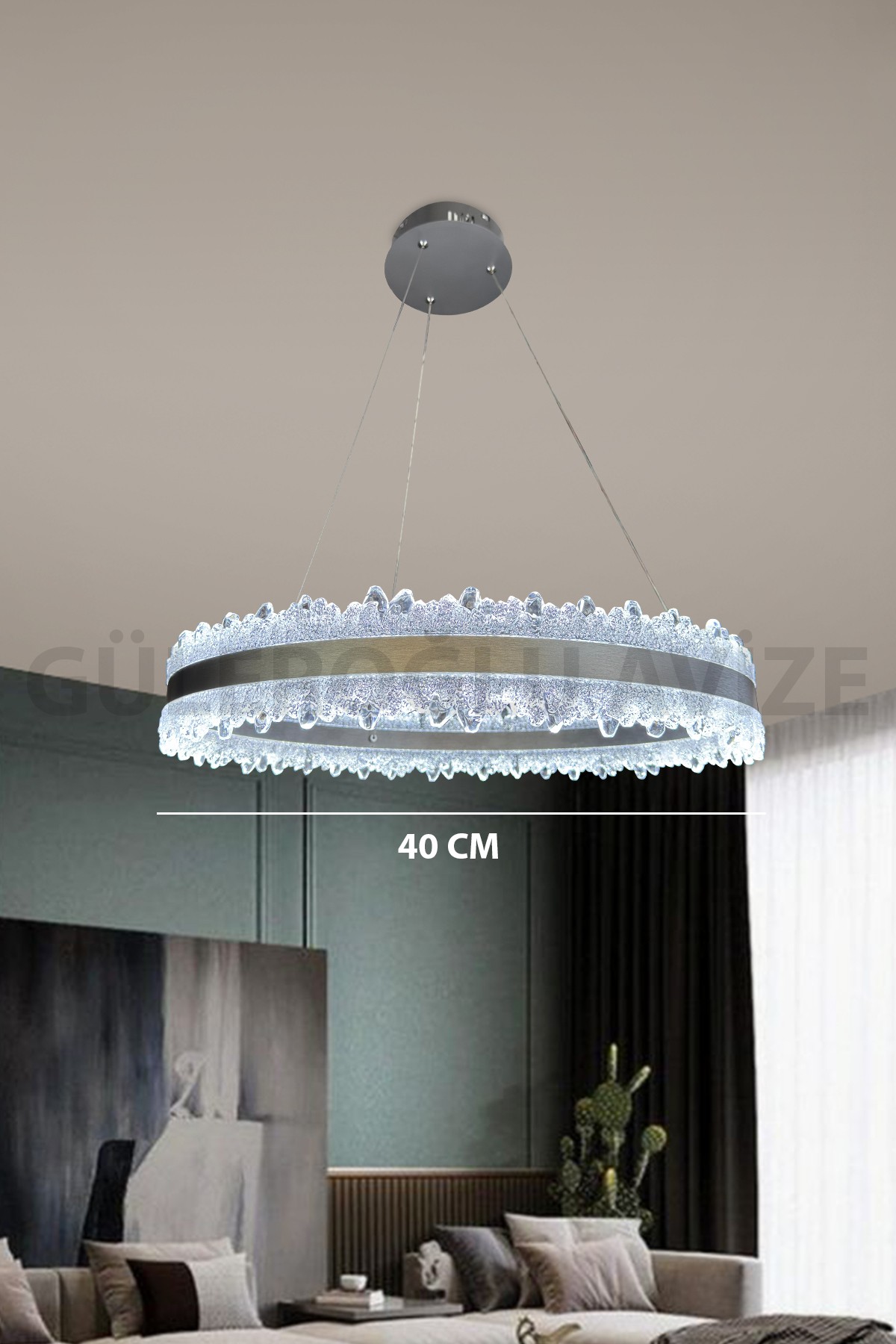 3 Renk Dimmerli 40 Cm Bulut Ledli Avize - Krom