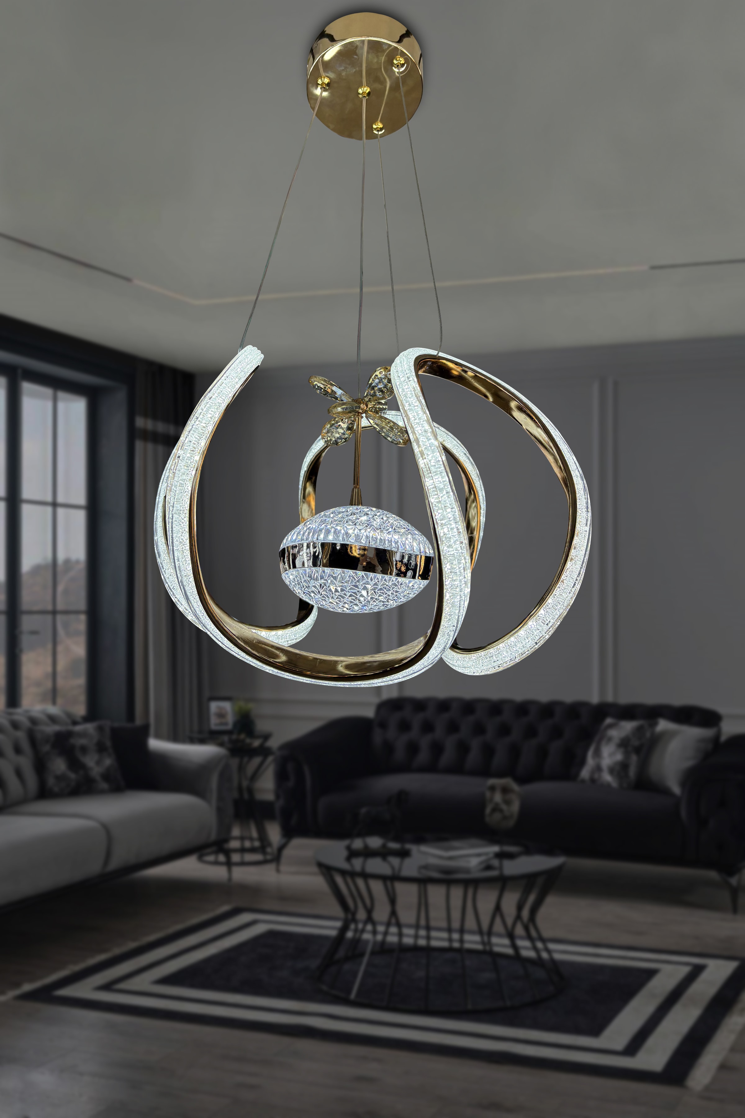 Dünya Tek Top Akrilik Modern Oturma Odası Led Avize - Gold