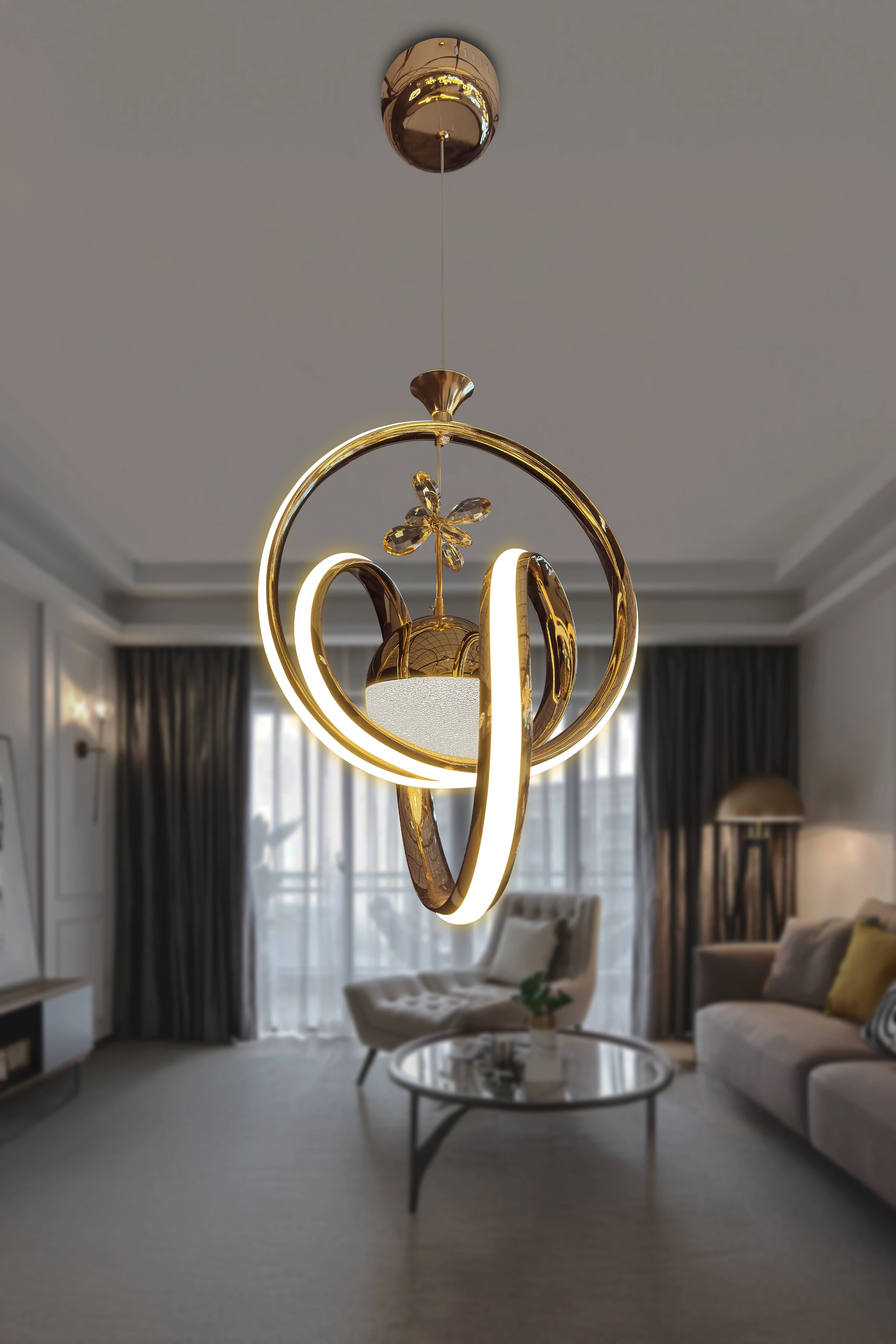 İthal İmza XL Tek Top Kumandalı Led Avize