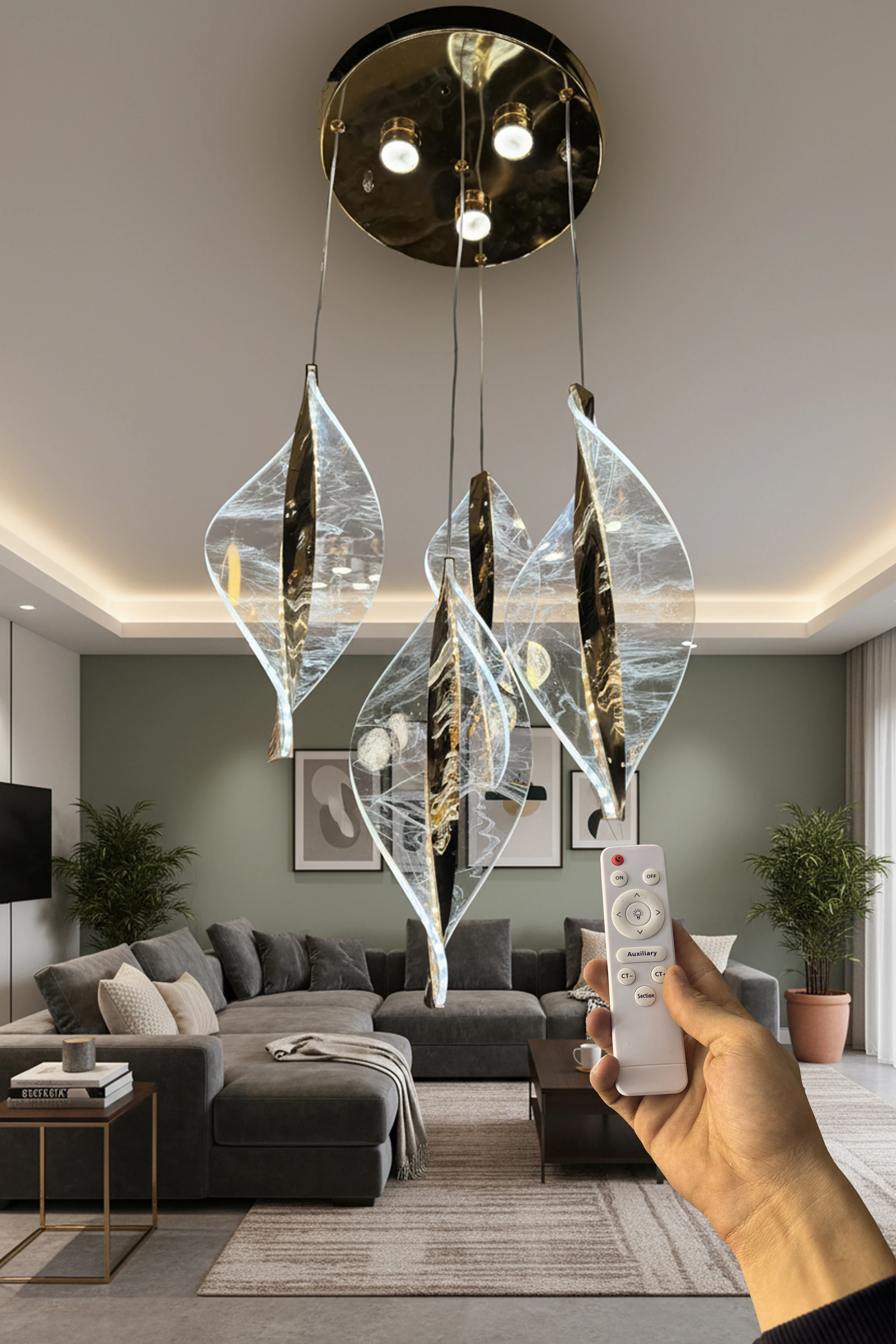 Duman Desenli MARS Ledli Avize kumandalı  - Gold