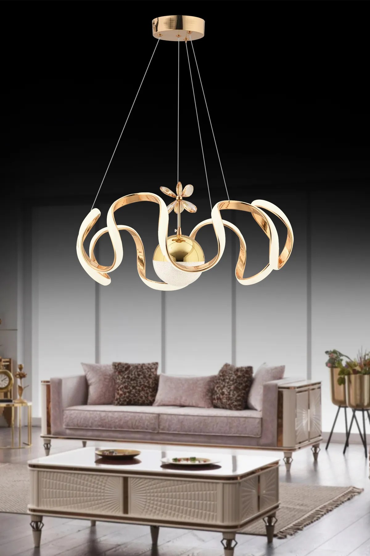 Arya Xl Tek Toplu Ledli Avize - Gold