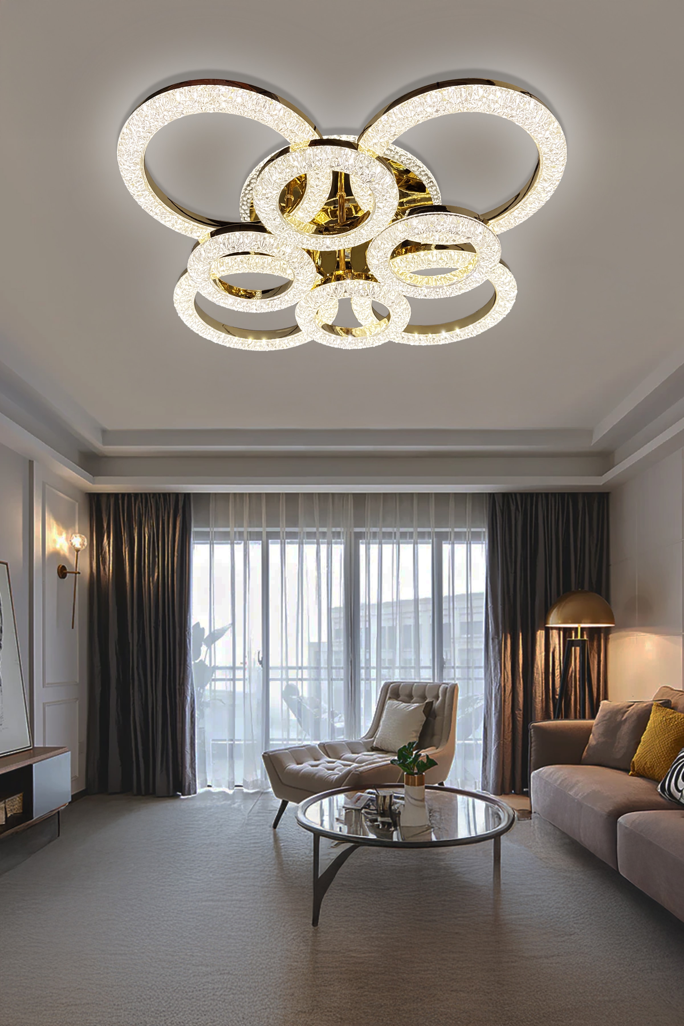 Nova Yuvarlak Plafonyer Kumandalı Led Avize  - Gold