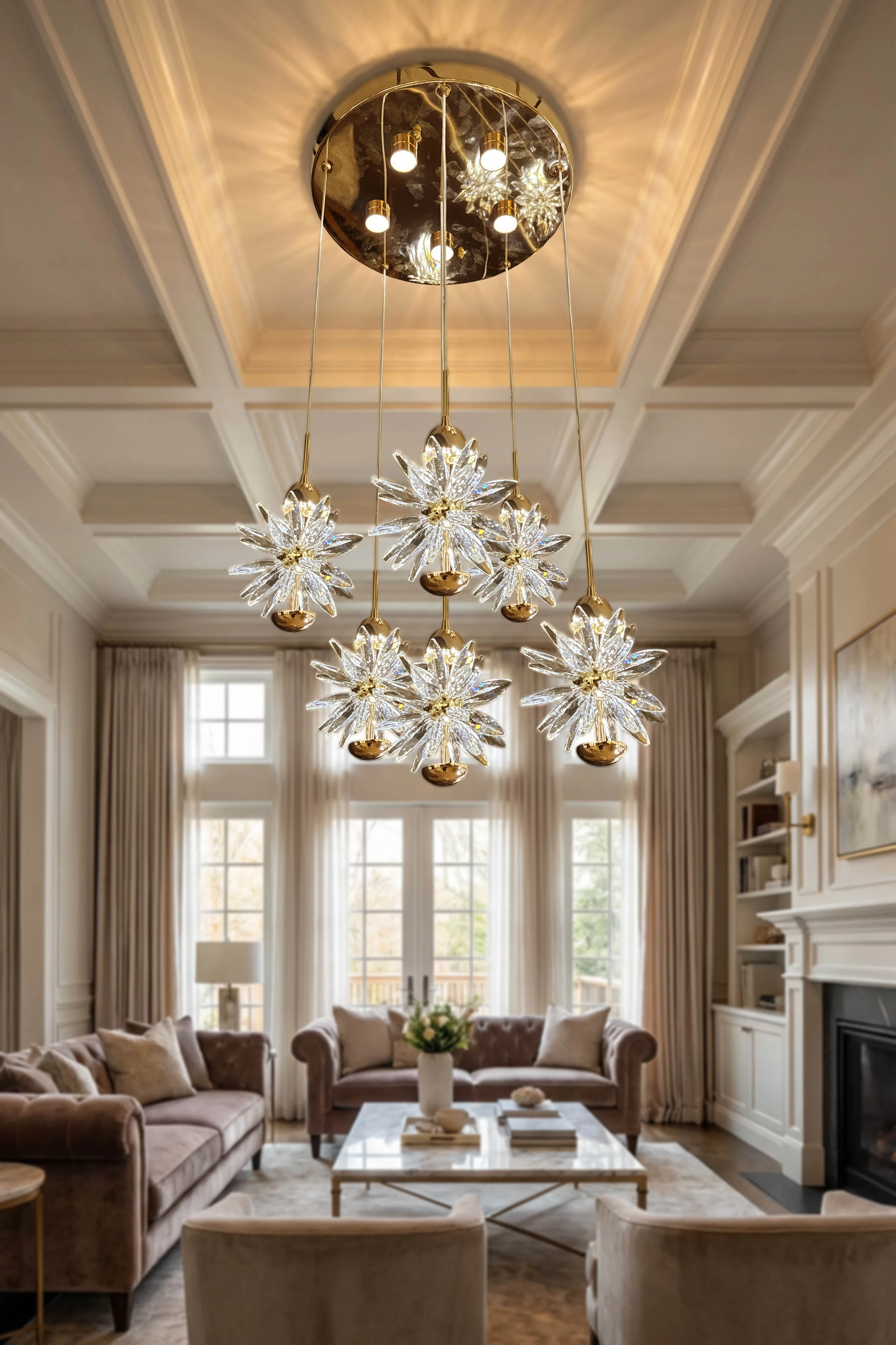 CRYSTAL STAR 6 LI Ledli Avize - Gold