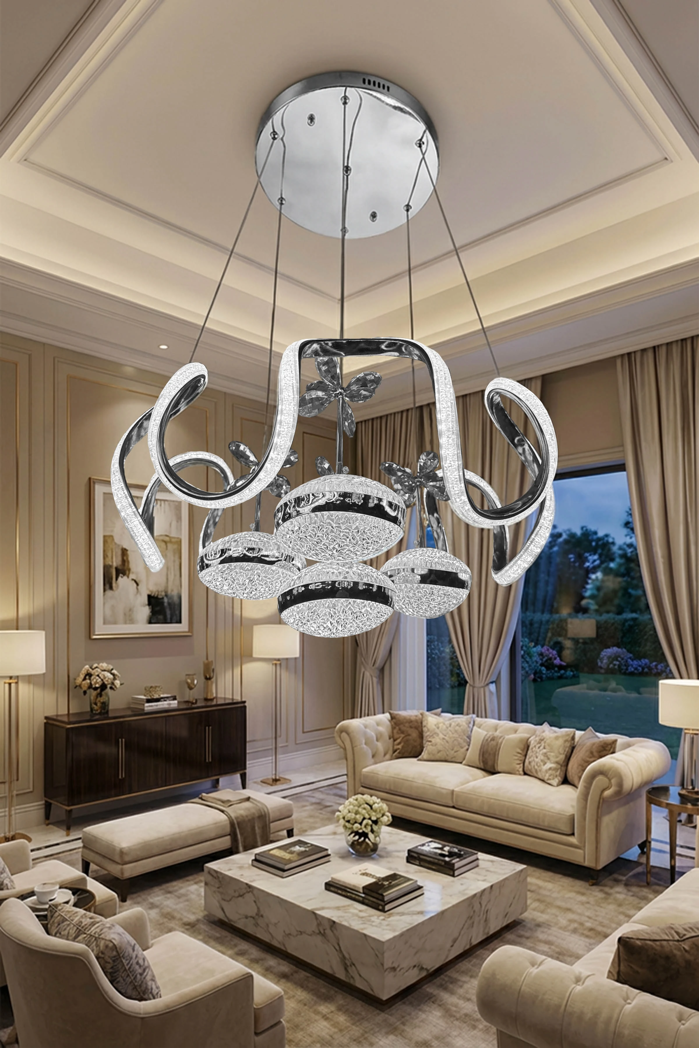 Arya Luna Top Simli Kumandalı Ledli Avize  - Krom