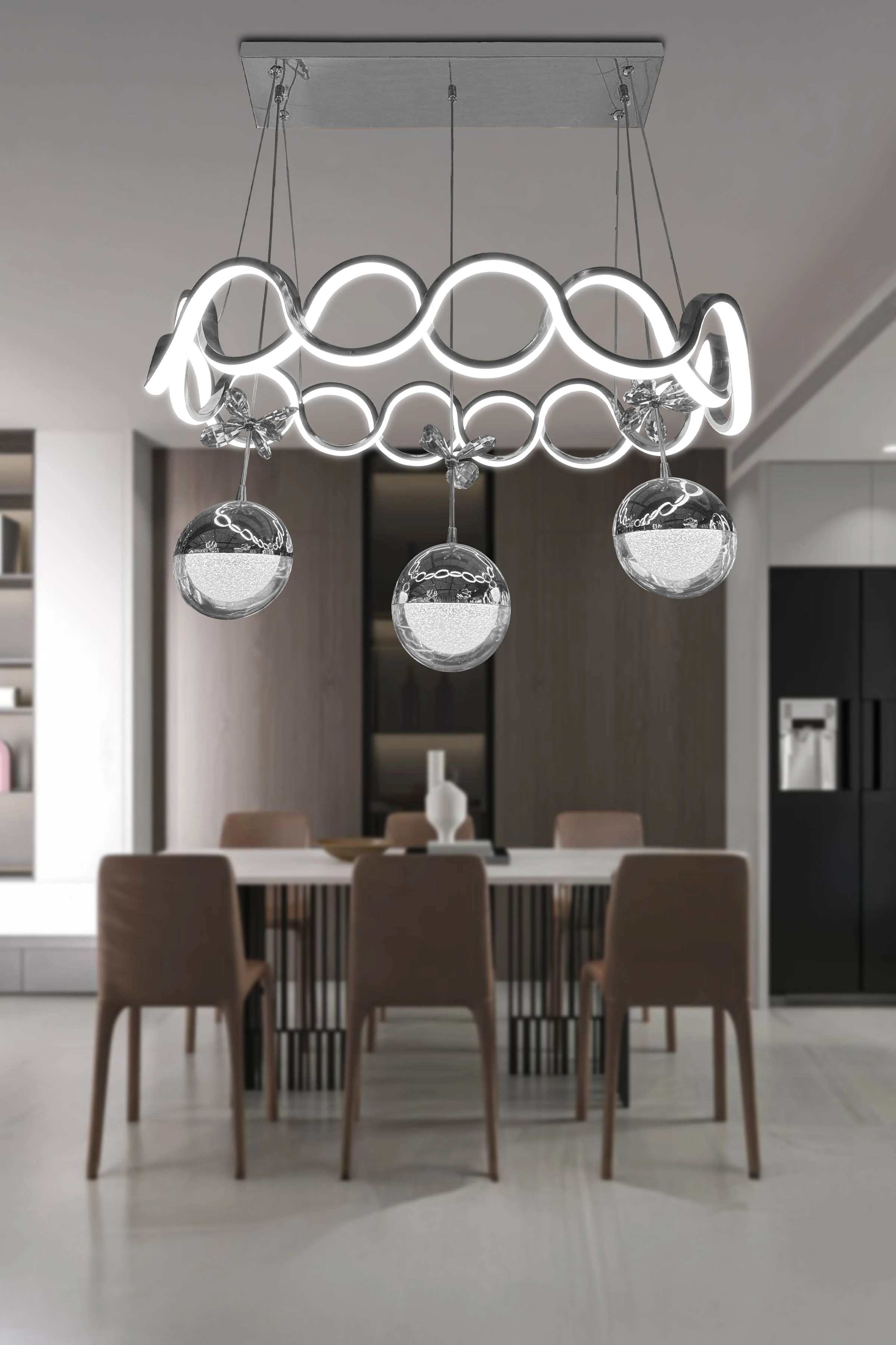 İthal Kuzey Küre Top Drift 3 Top Ledli Avize - Krom