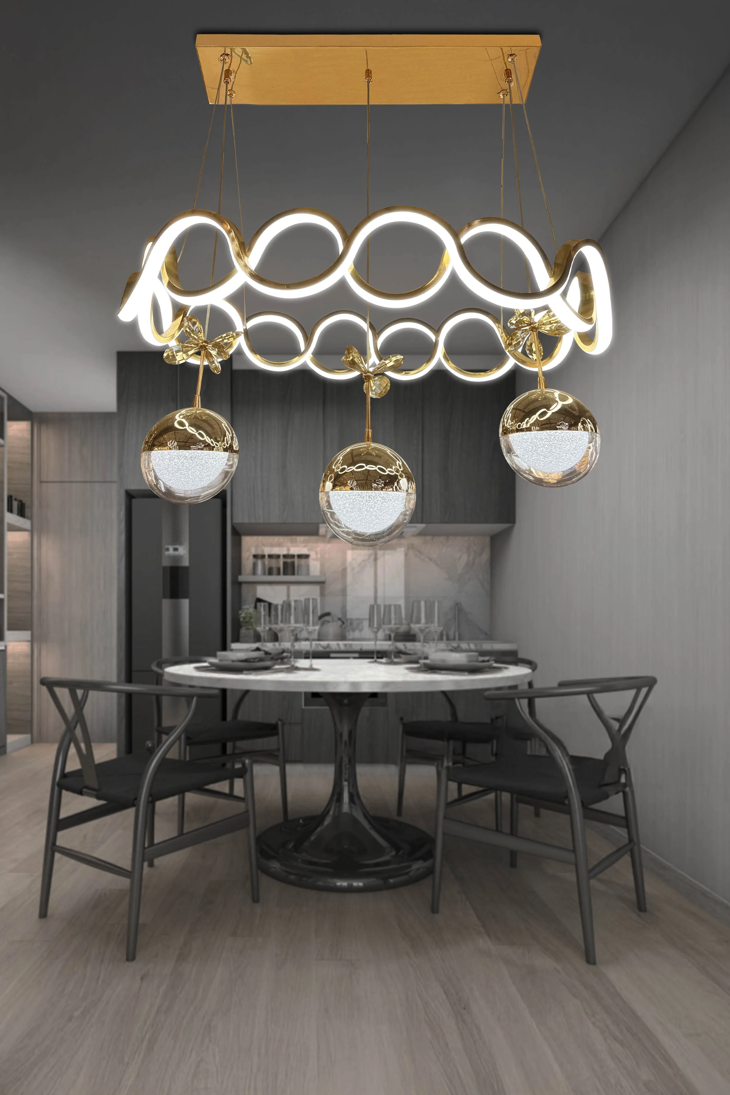 İthal Kuzey Küre Top Drift 3 Top Ledli Avize