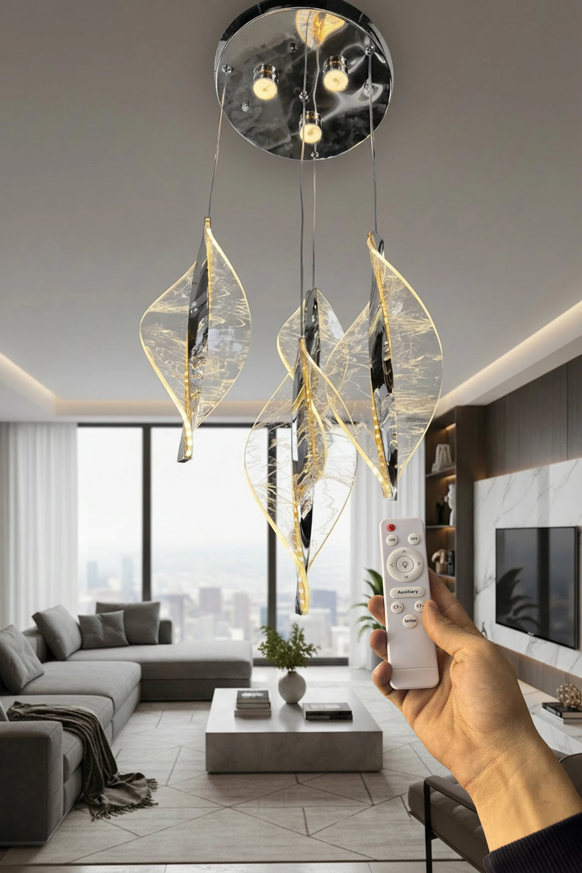 Duman Desenli MARS Ledli Avize kumandalı  - Krom