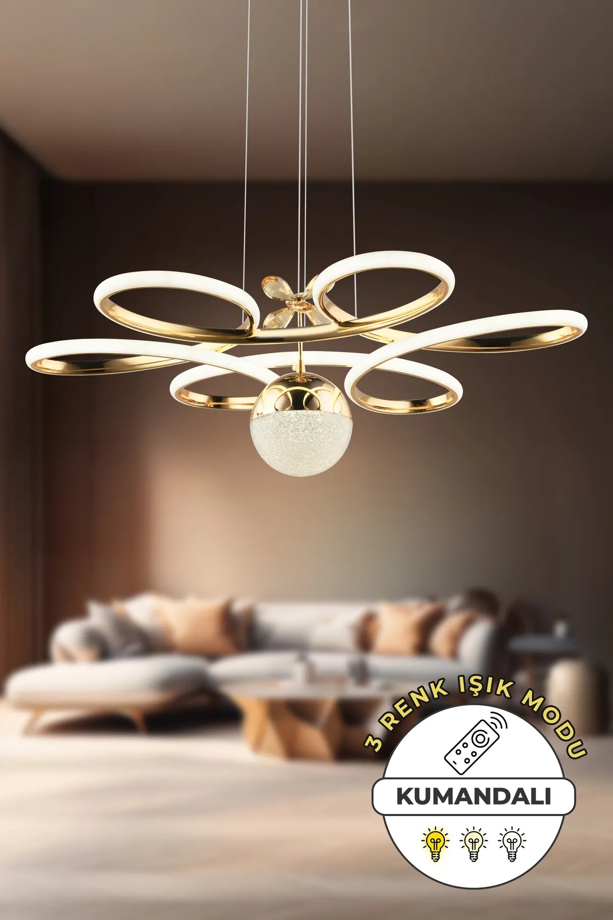 Tek Topu Stella Ledli Avize - Gold