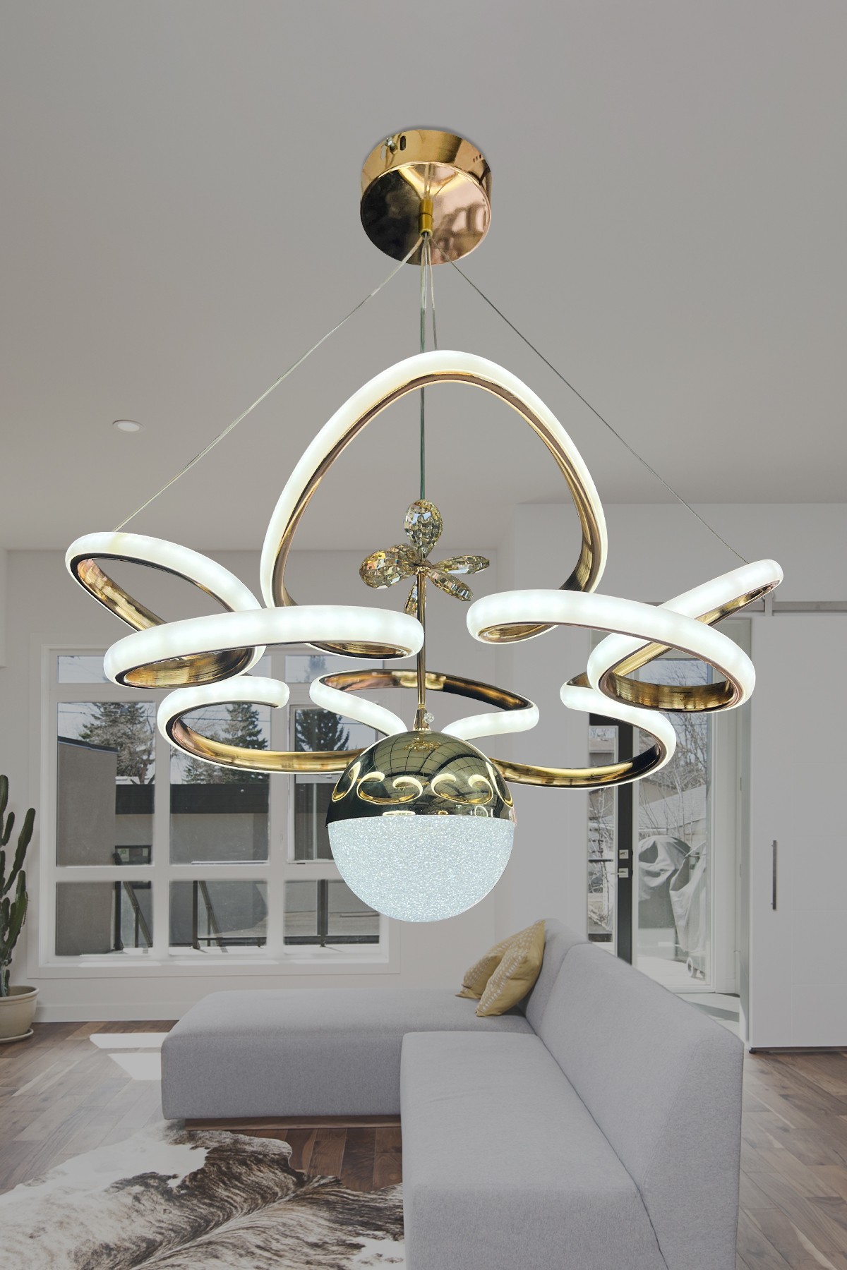 Modern Sarkıt 4 Kol Kral Tacı Ledli Avize  - Gold