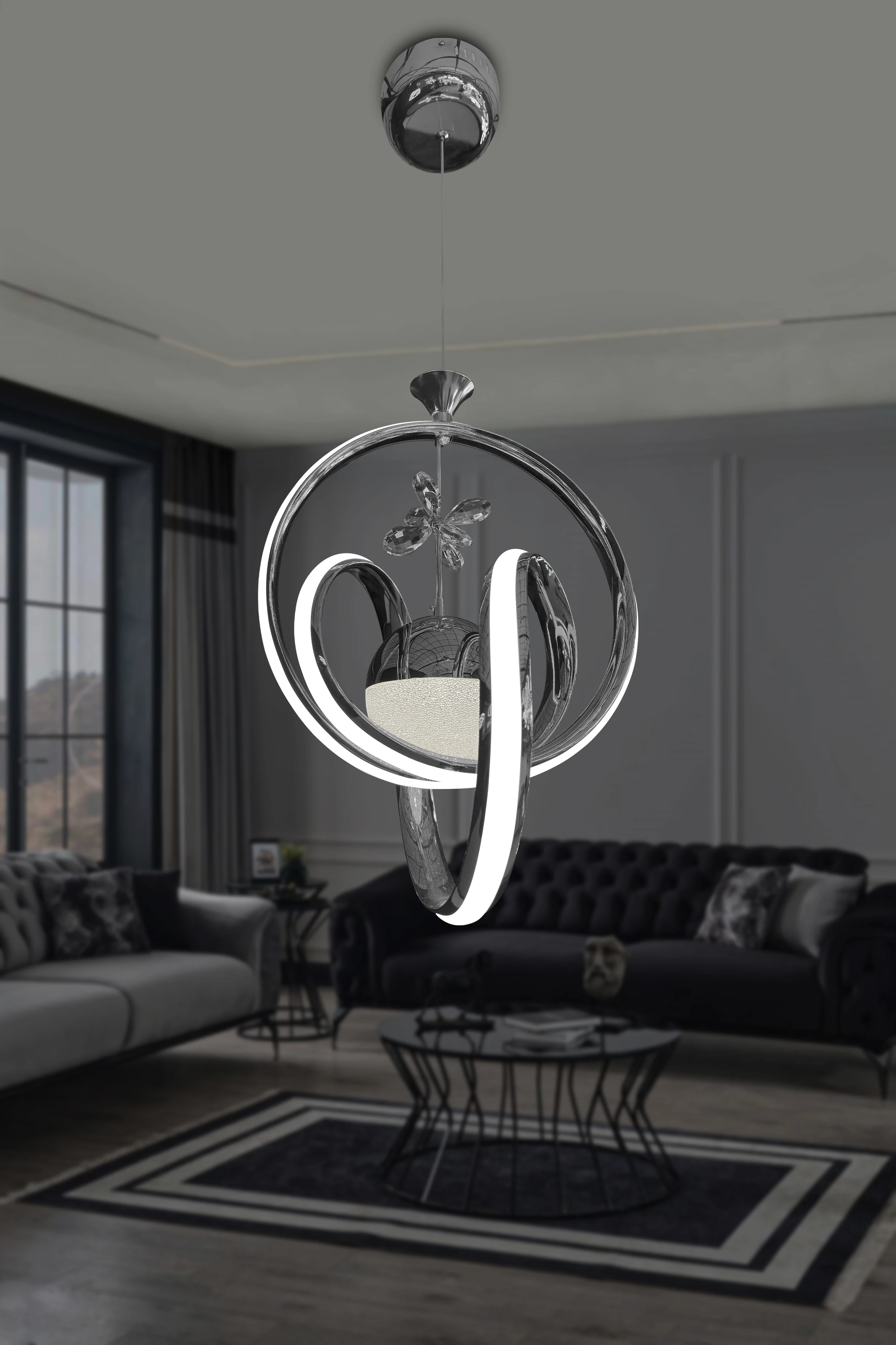 İthal İmza XL Tek Top Kumandalı Led Avize - Krom