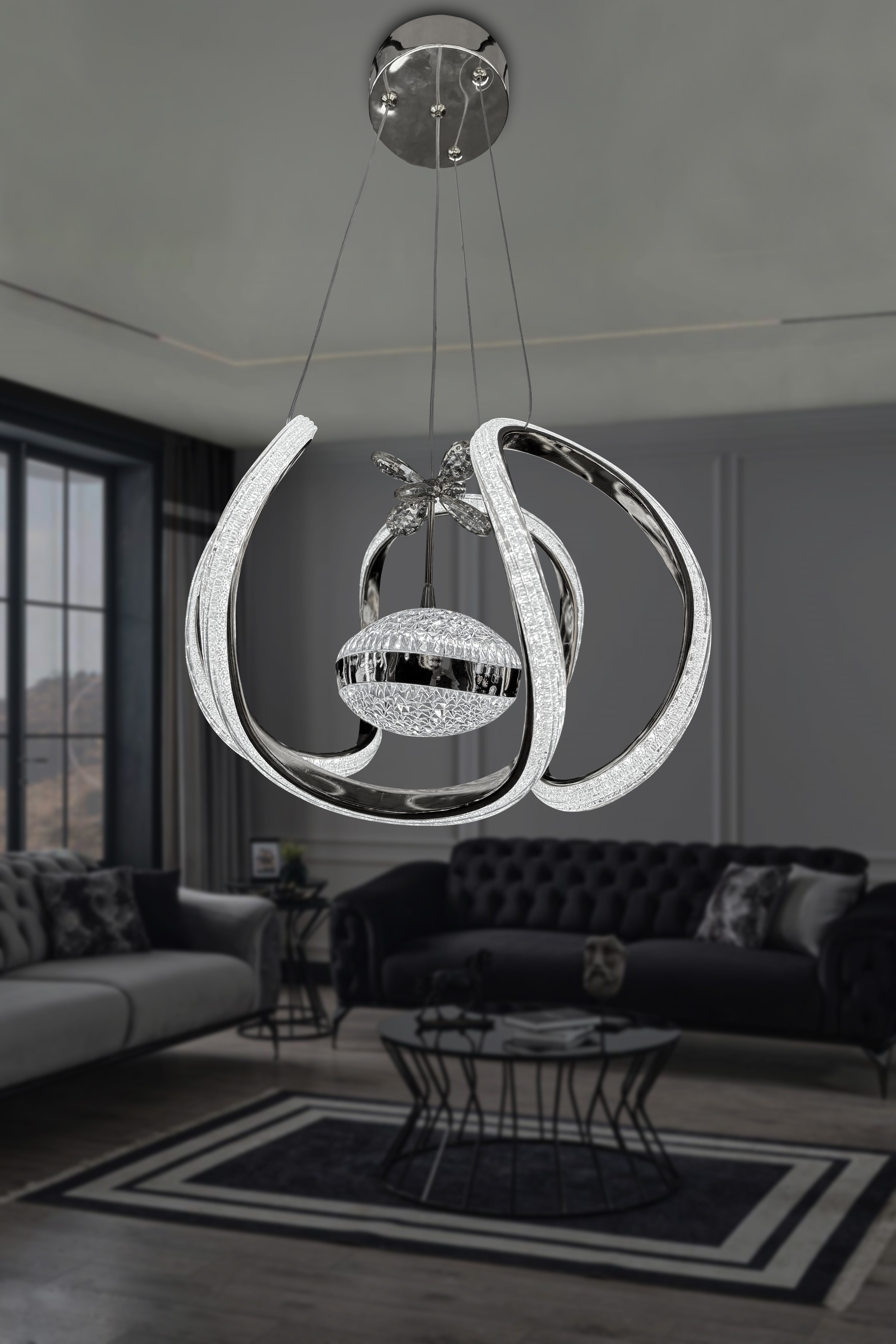 Dünya Tek Top Akrilik Modern Oturma Odası Led Avize - Krom