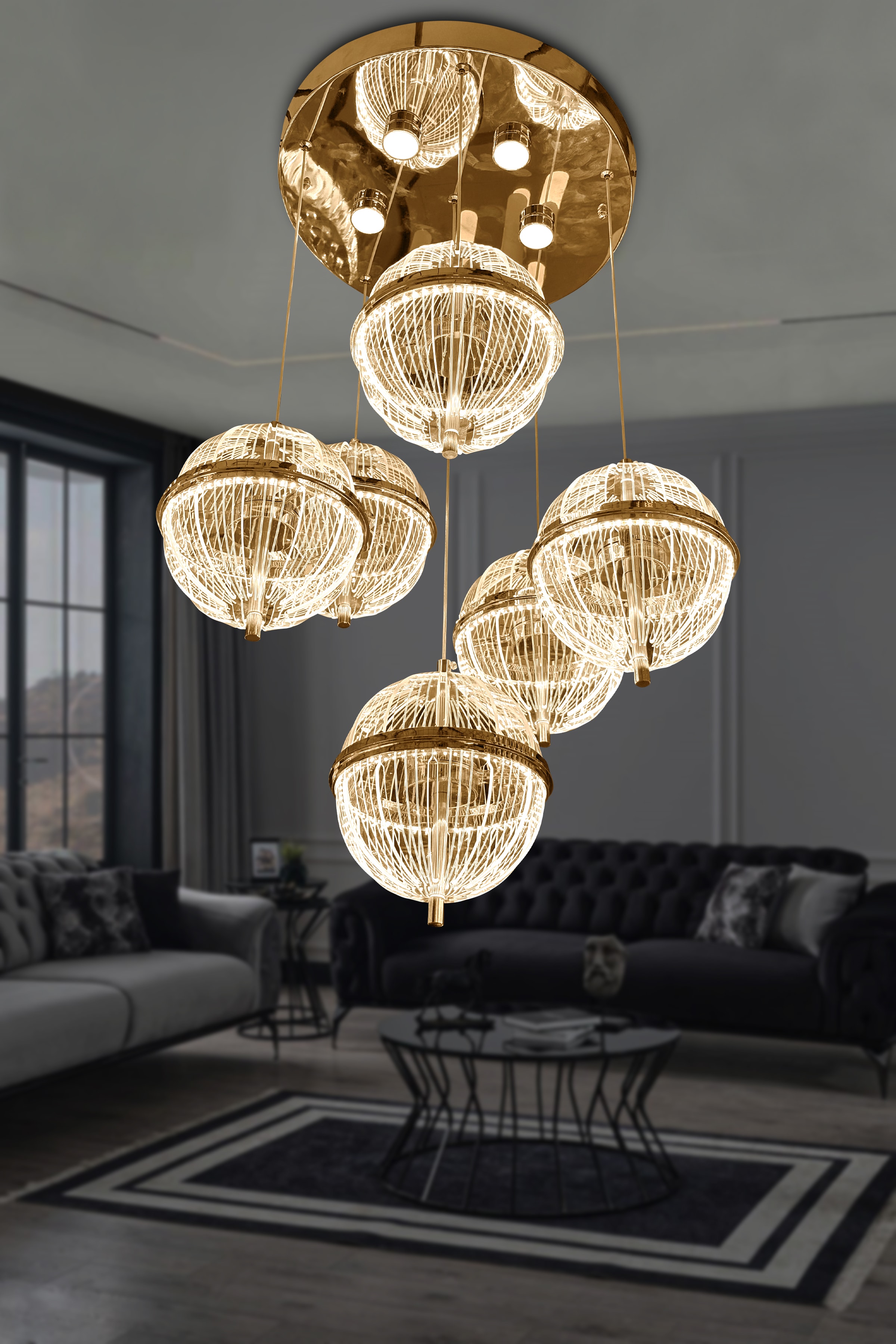 Tuana 6'lı Balon Modern Sarkıt Led Avize - Gold