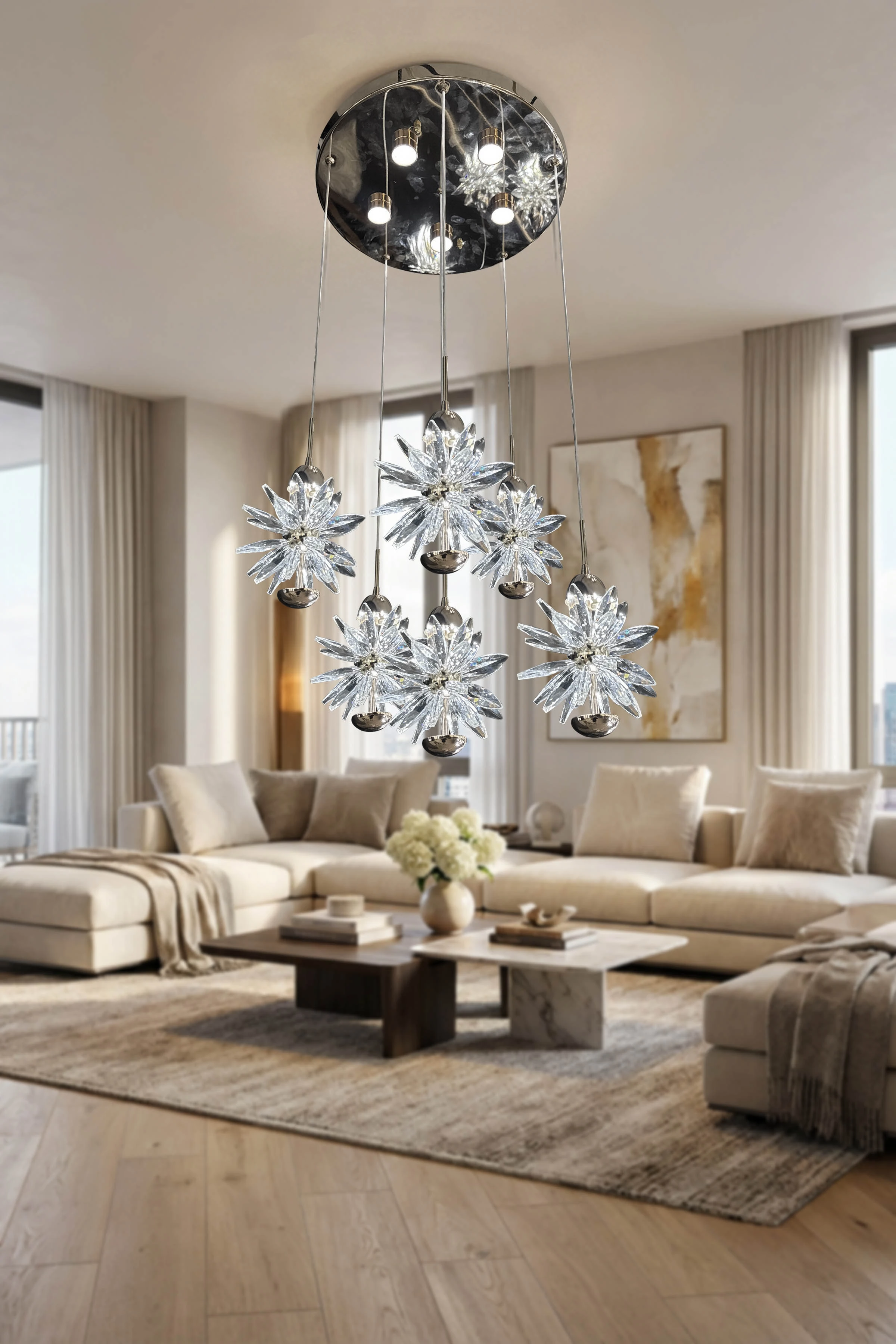 CRYSTAL STAR 6 LI Ledli Avize - Krom