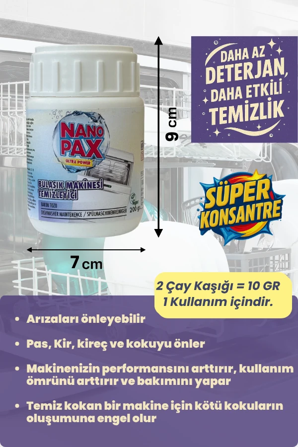 Nanopax Bulaşık Makinesi Temizleyici Tozu Ultra Konsantre 200 Gr ( 20 x 10 gr )