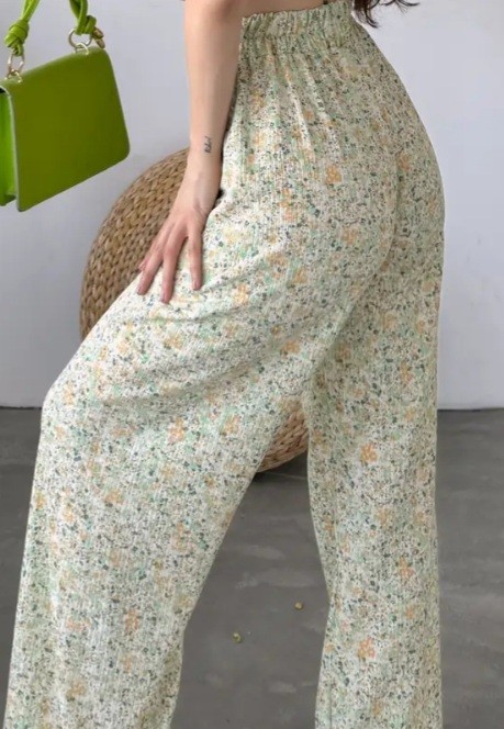 Beli lastikli bürümcük kumaş palazzo pantolon-Sarı