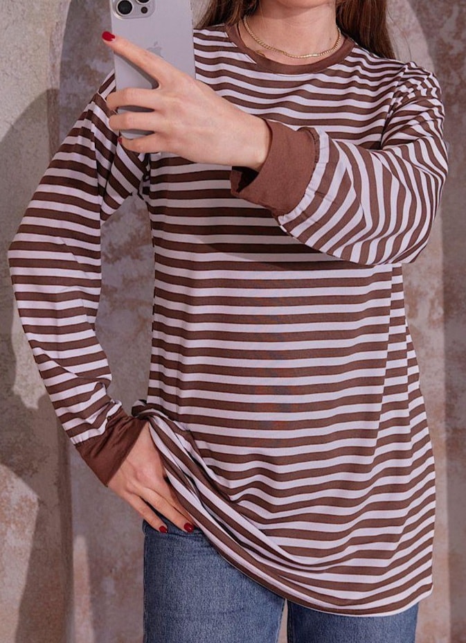 Çizgili tunik-KAHVERENGİ