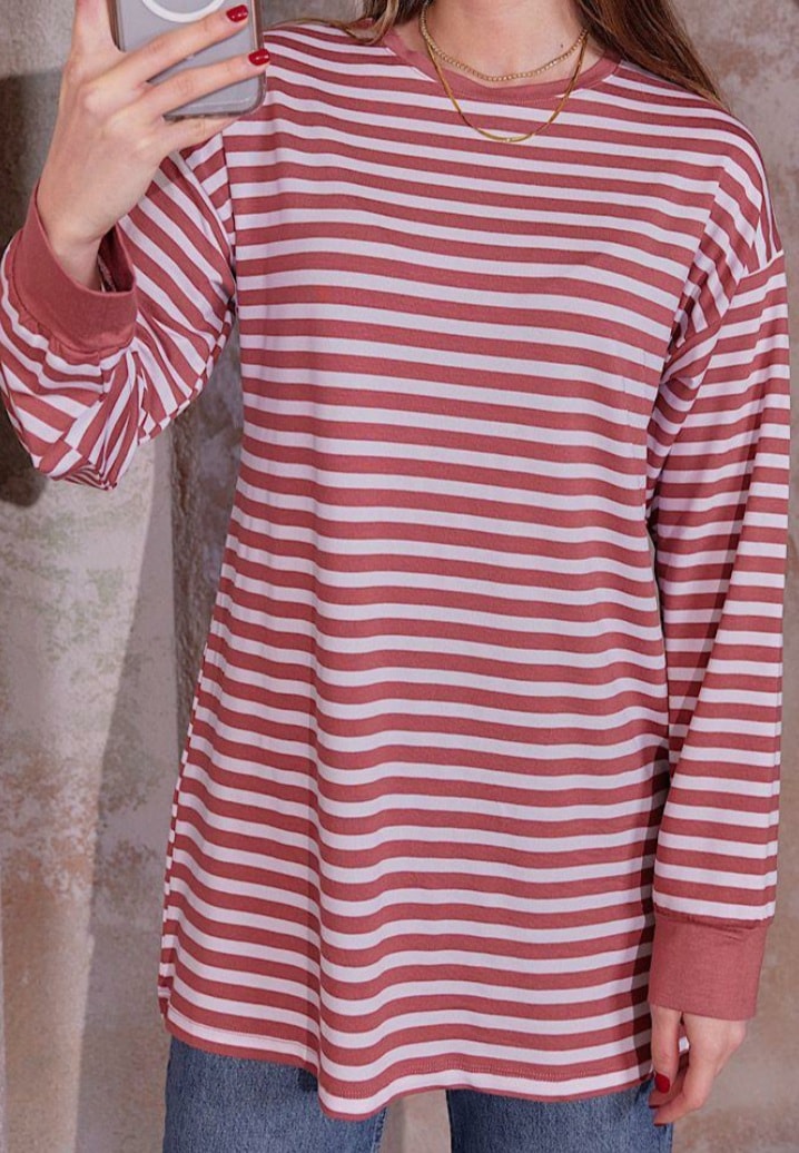 Çizgili tunik-Pudra