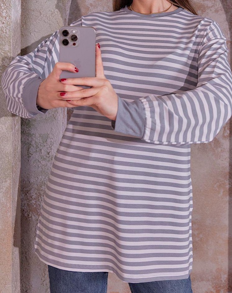 Çizgili tunik-Gri