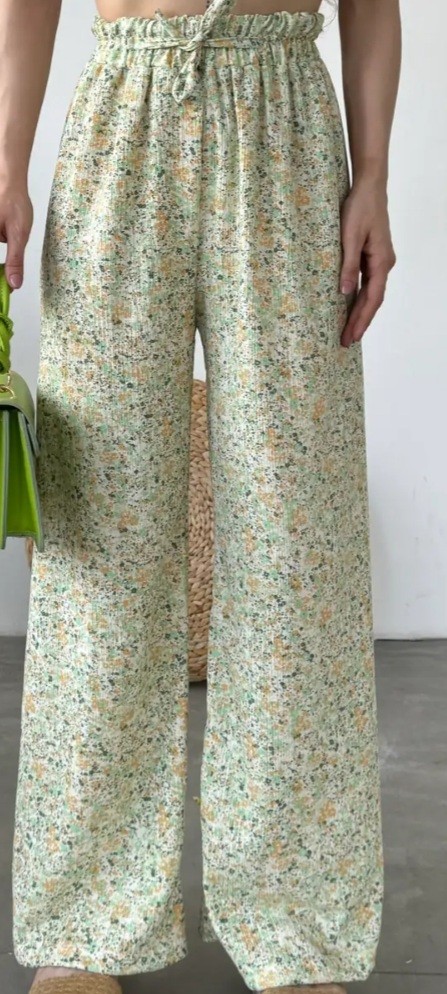 Beli lastikli bürümcük kumaş palazzo pantolon-Sarı