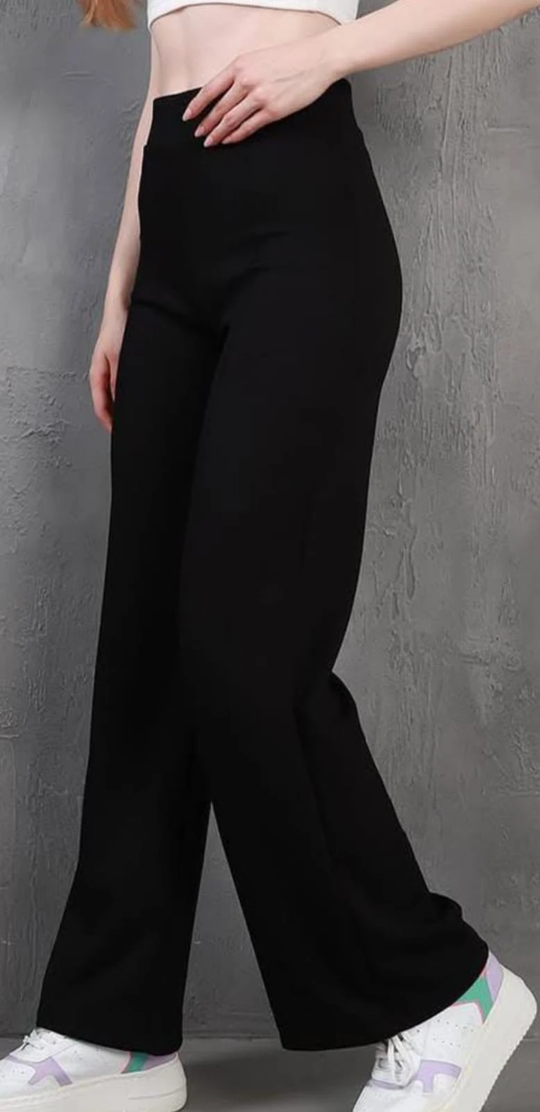 OYSHO Kumaş çımalı palazzo pantolon -SİYAH