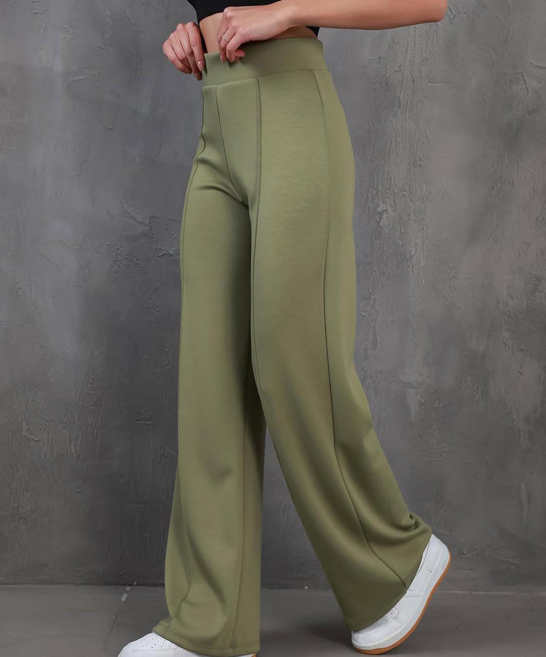 OYSHO Kumaş çımalı palazzo pantolon -HAKİ