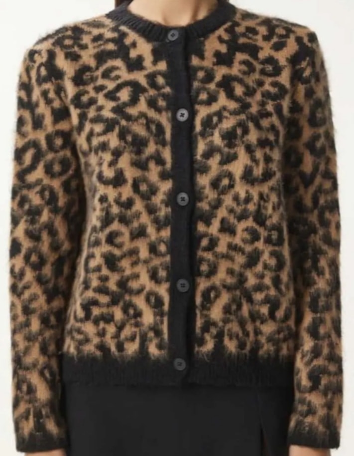 Leopar desenli hırka- Standart beden -Vizon