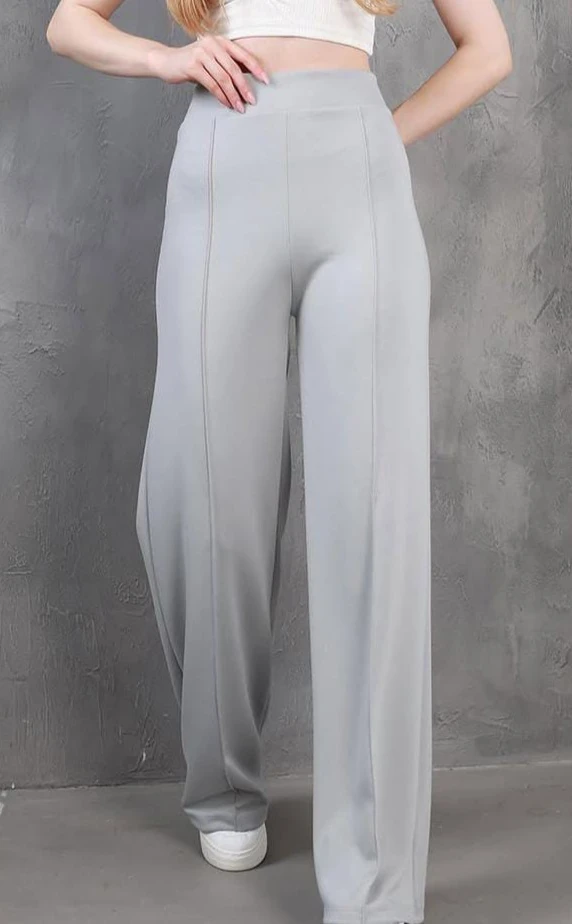 OYSHO Kumaş çımalı palazzo pantolon -AÇIK GRİ