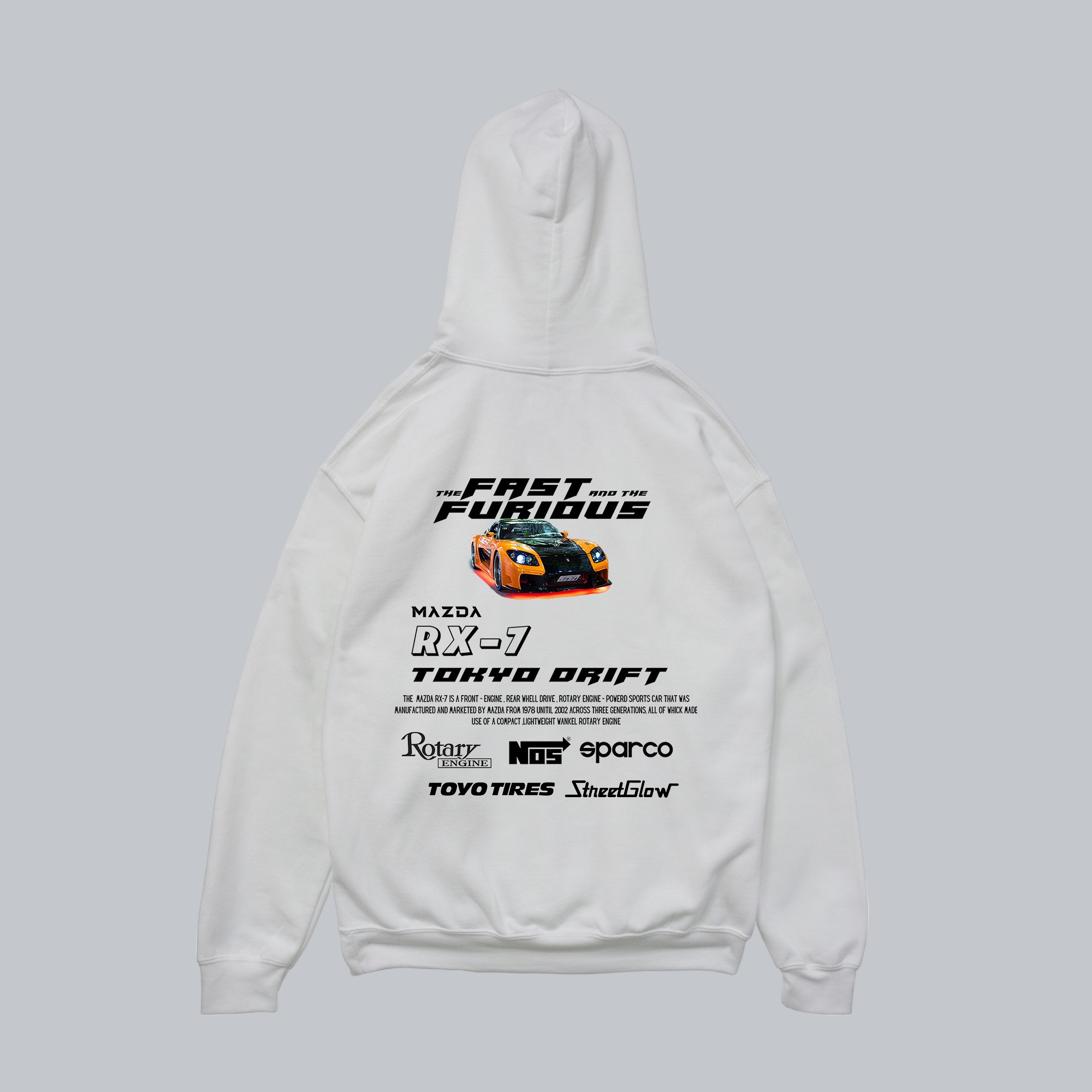 Mazda RX-7 Oversize Beyaz Hoodie