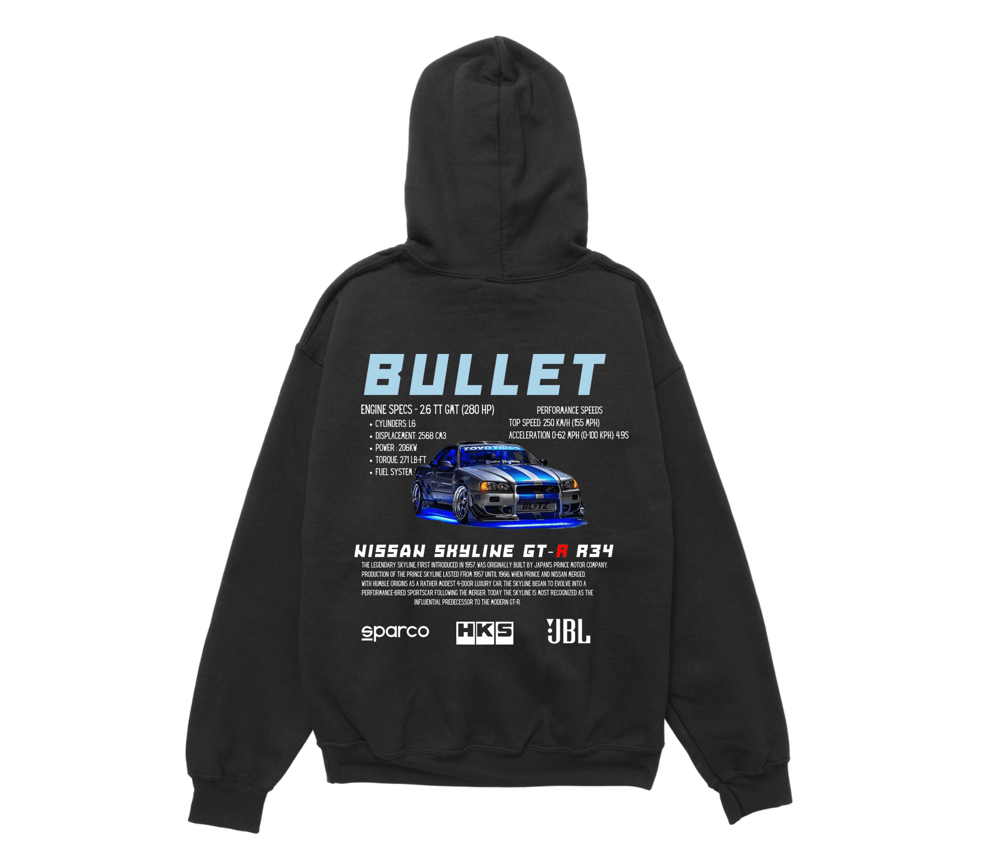 Nissan Skyline GTR R-34(Bullet) Siyah Oversize Hoodie