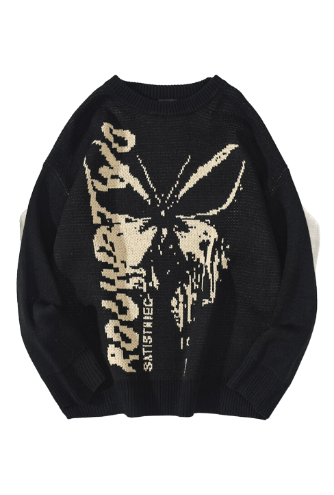 Harajuku Butterfly Siyah Unisex Oversize Kazak