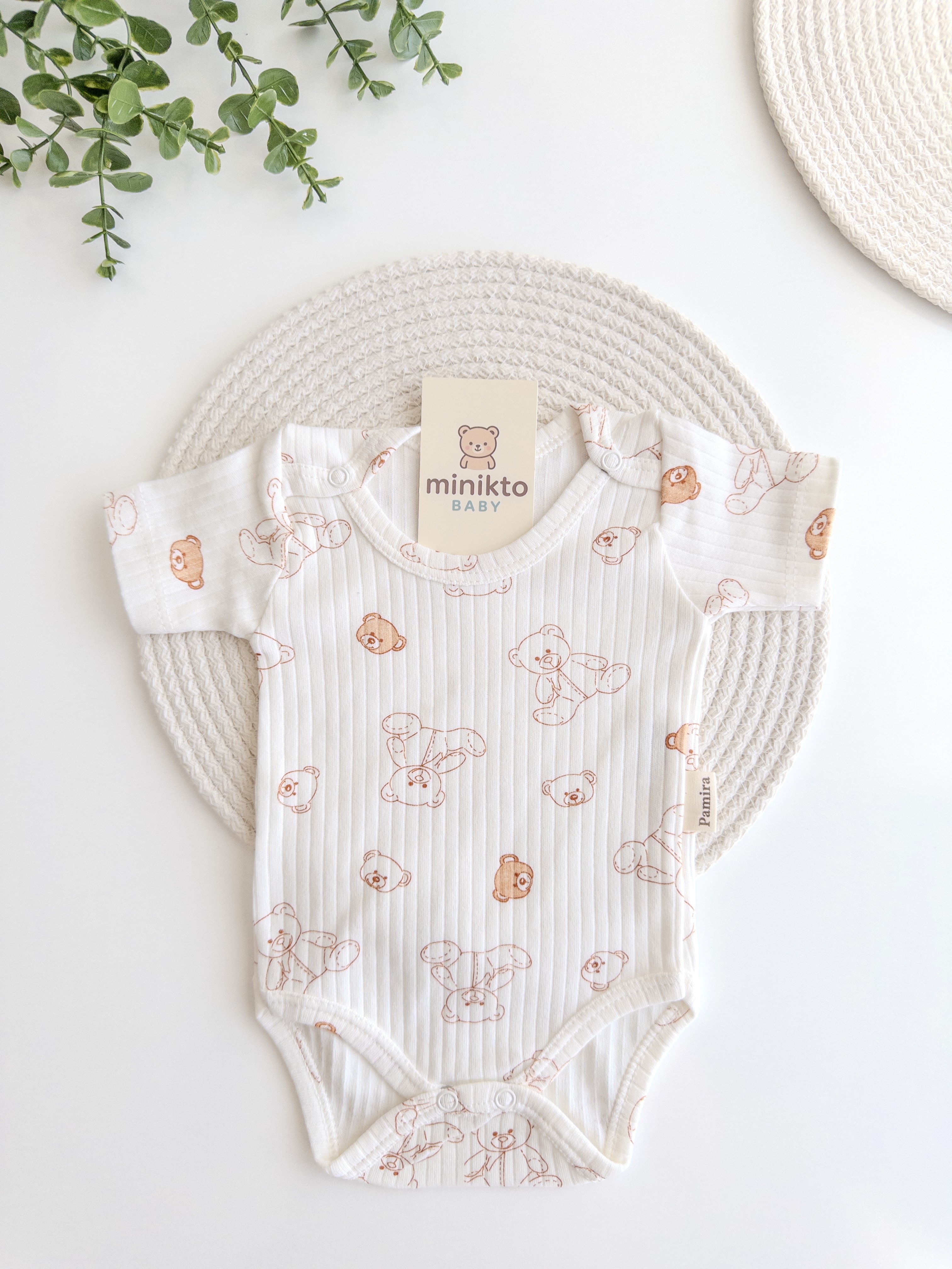 Unisex Minikto Ayıcıklı Kısa Kollu Çıt Çıtlı Body