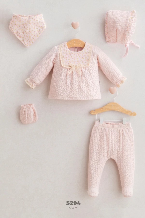 Kız Bebek 0-3 Ay (Yenidoğan) Premium Dantel Detaylı Vintage 5li Set