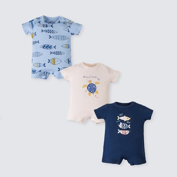 Erkek Bebek %100 Pamuk Deniz Temalı 3'lü Tulum Set