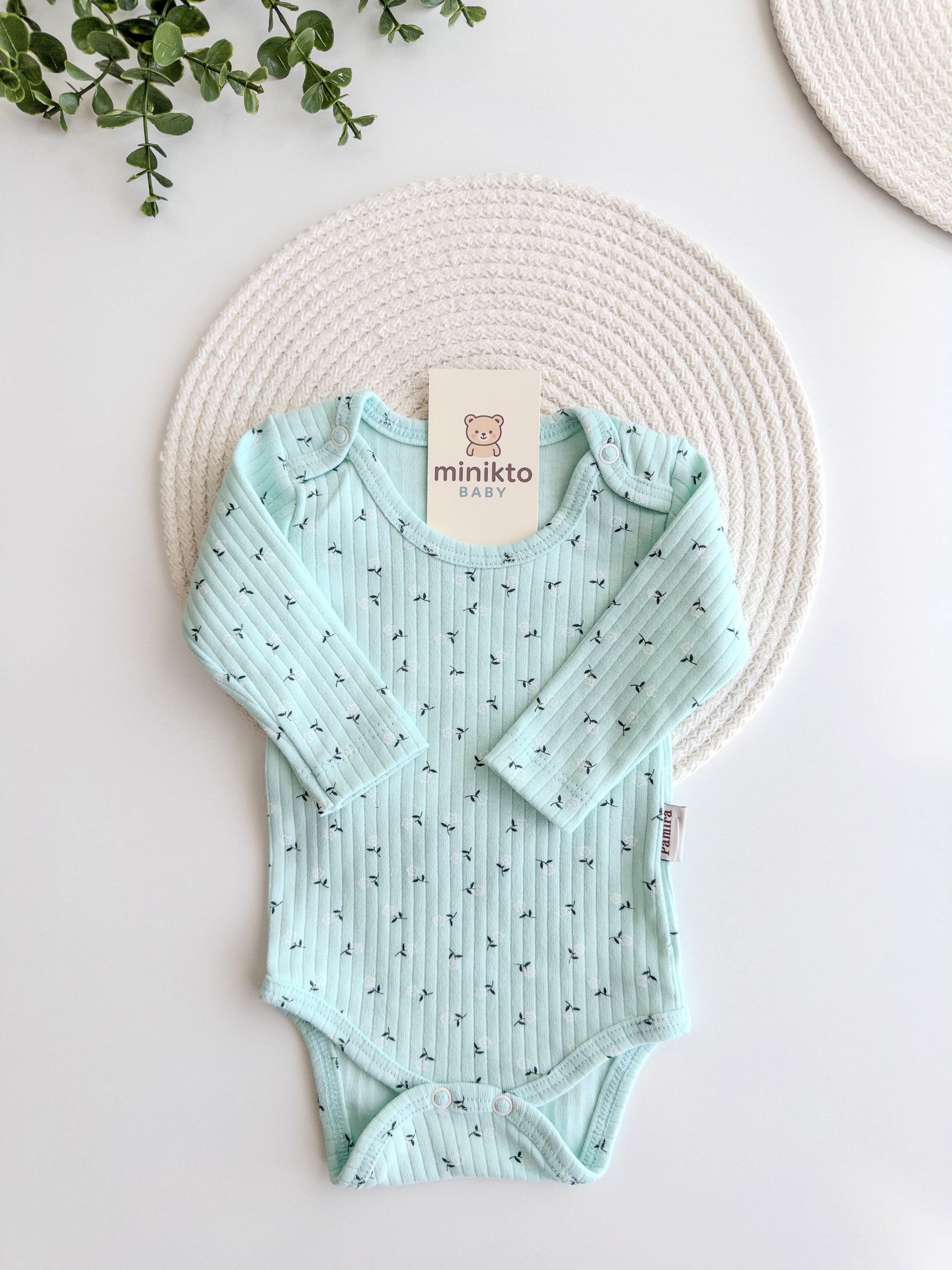 Kız Bebek Çiçek Desenli Uzun Kollu Çıt Çıtlı Body
