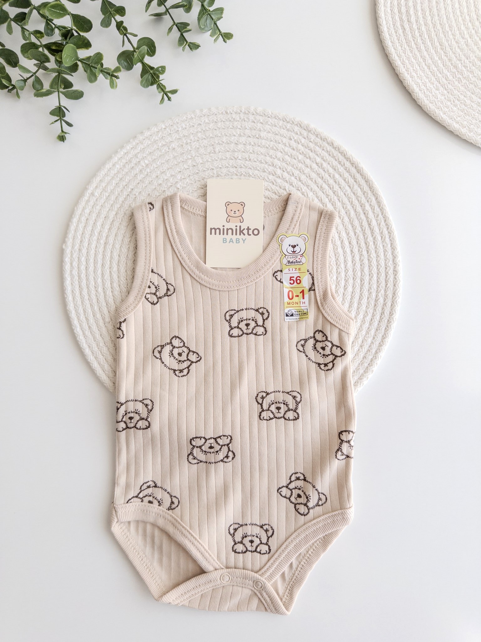 Erkek Bebek %100 Pamuk Minikto Ayıcıklı Çıt Çıtlı Body