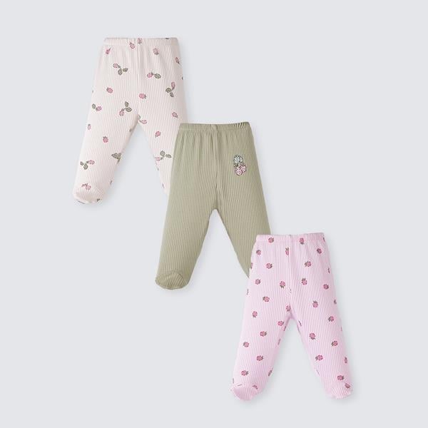 Kız Bebek Premium %100 Pamuk Ahududu Desenli 3'lü Pantolon Set