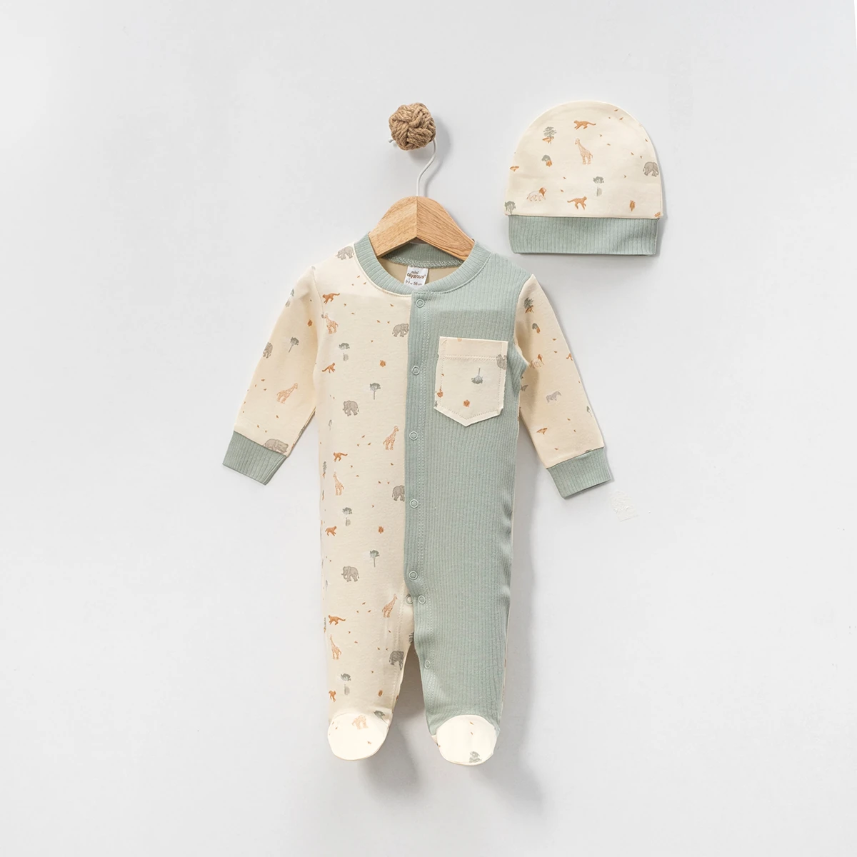 Erkek Bebek %100 Pamuk Safari Şapkalı Tulum