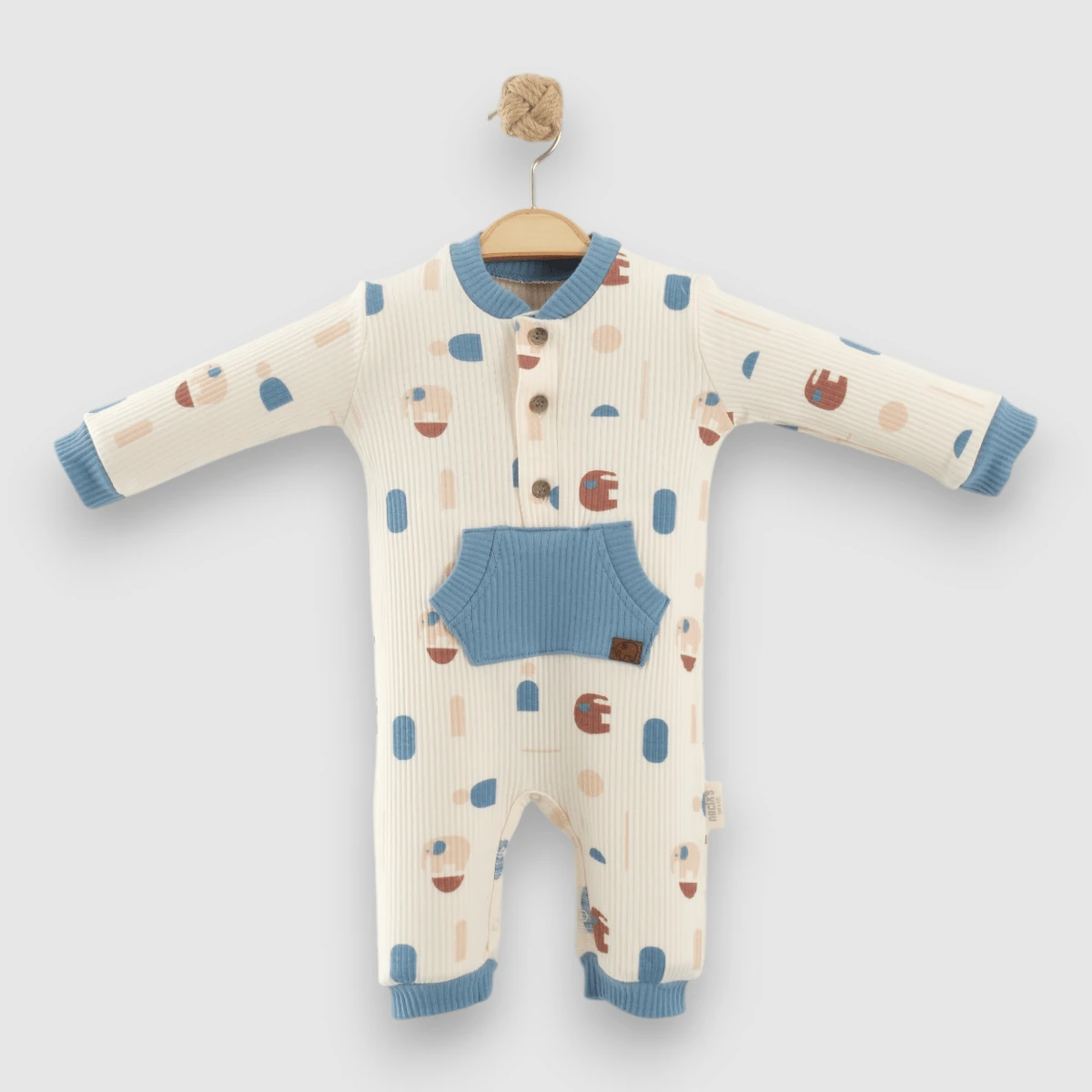 Erkek Bebek %100 Pamuk Fil Temalı Tulum